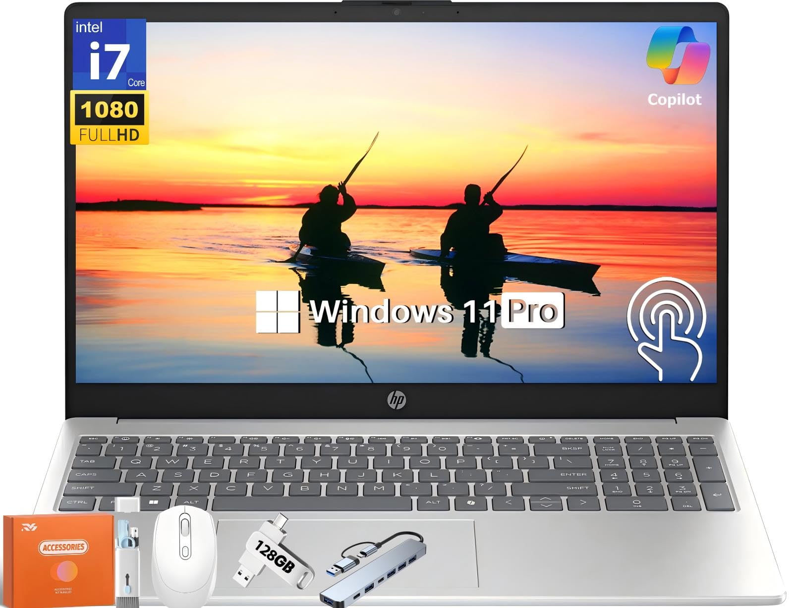 HP 15.6 Touchscreen Laptop Computer for Business, Intel 13th Gen i7-1355U(Up to 5.0 GHz), 15.6 FHD Touch Screen, 64 GB RAM, 4 TB