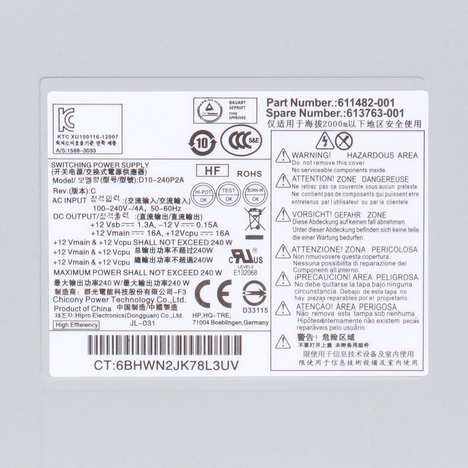 Li Sun 503376 001 240W Power Supply Replacement For Hp Elite 8000 8100 8200 Sff Pro 6000 6005 6200 Hp D2402A0 Hp D2402E0 Dps 240Rb 508151 00 613763 001 611481 001 613762 001 503375 001 Hp Power Supply