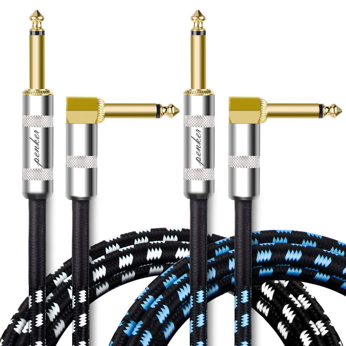 Penker 2 Pack Guitar Instrument Cable 3Ft,Right Angle 1/4 Inch Ts To Straight 1/4 Inch Ts Gold Plated 6.35Mm Guitar Cord,1 Meter