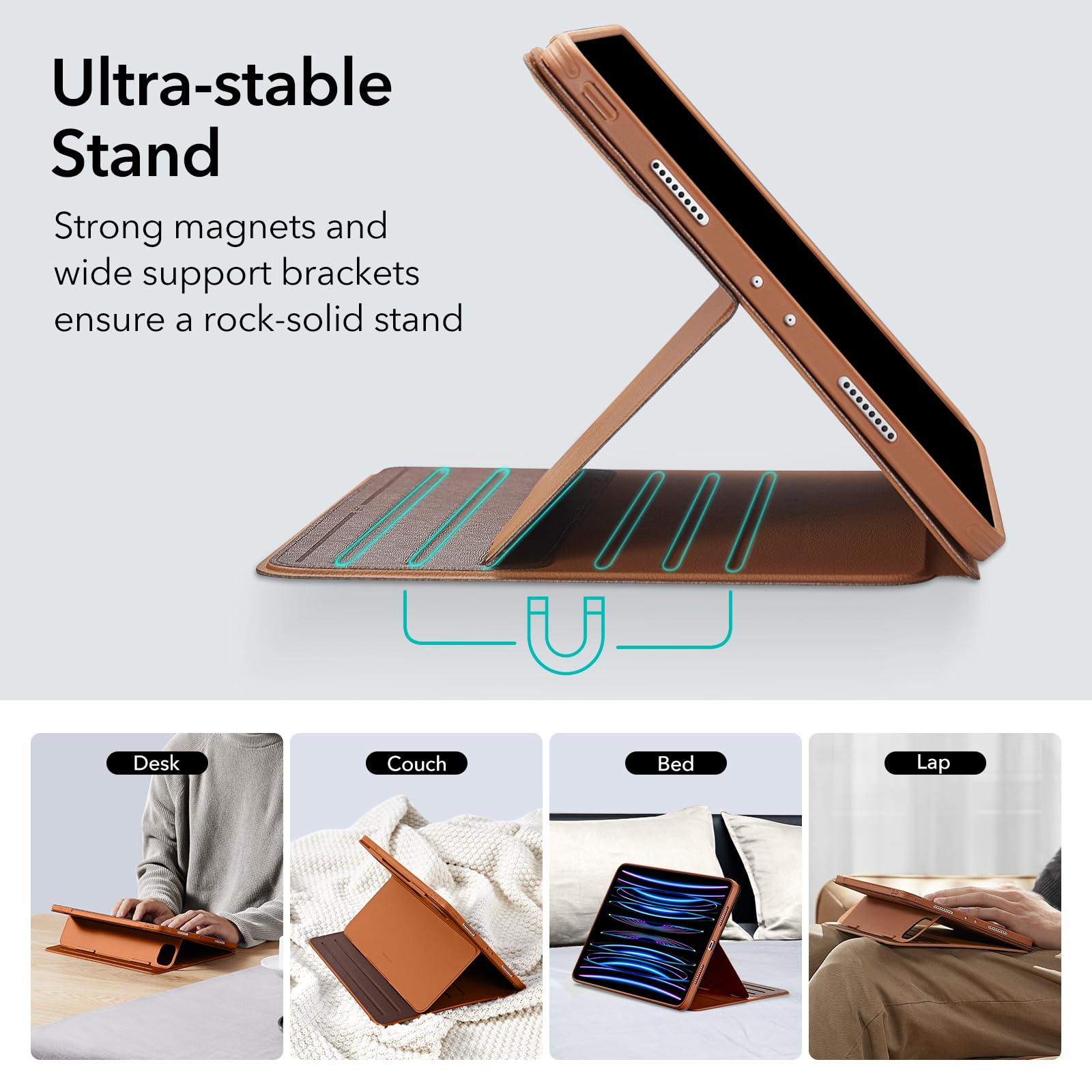 ESR iPad Pro 11 Case (2018-2022) - Brown, Removable Magnetic Cover, Adjustable Stand, 9 Angles, 4th/3rd/2nd