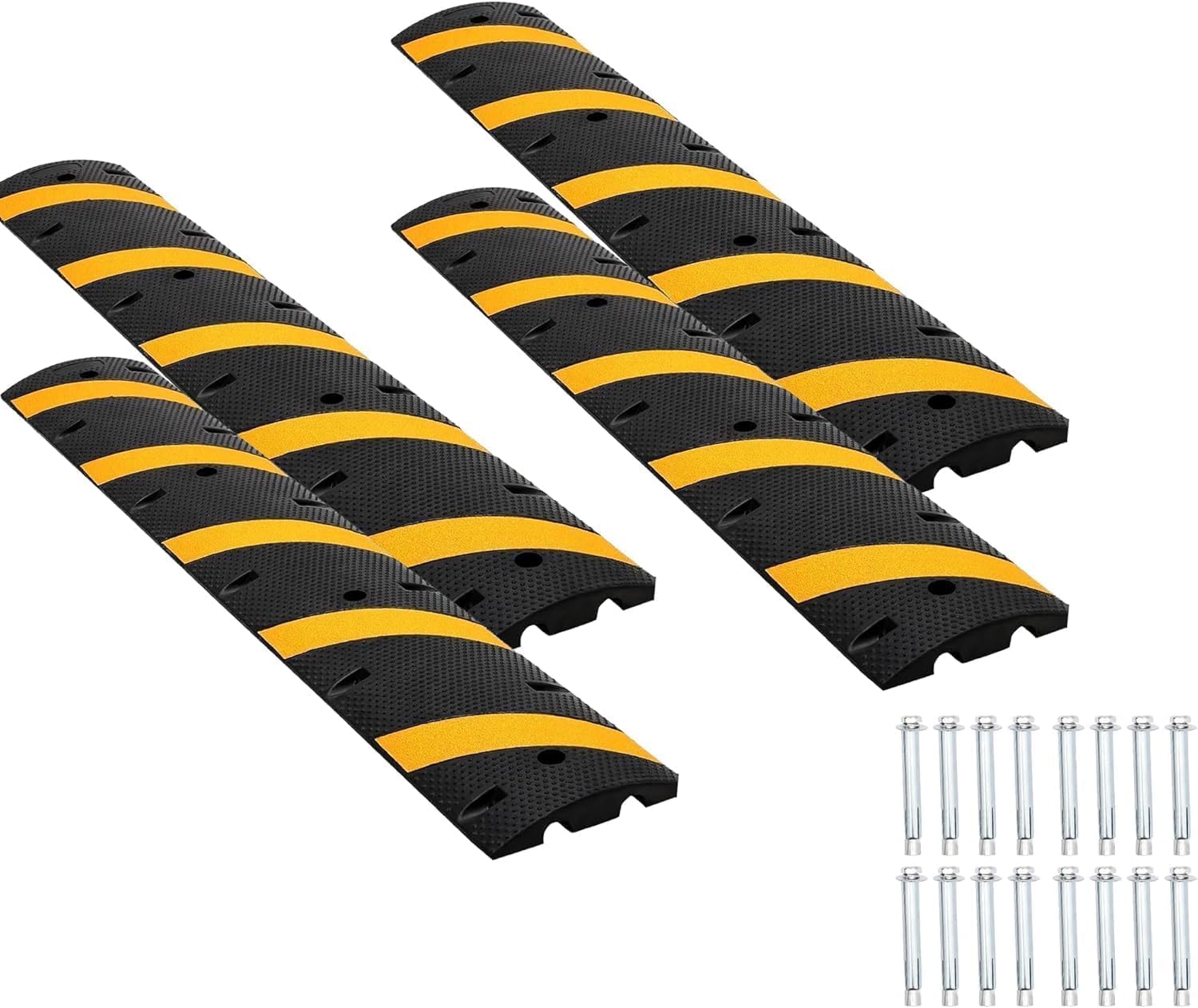 6FT Heavy Duty Recycled Rubber Speed Bump, 4 Pack 25,000 Lbs Capacity Modular Traffic Hump, 2 Channel Floor Cord Cover for Parki