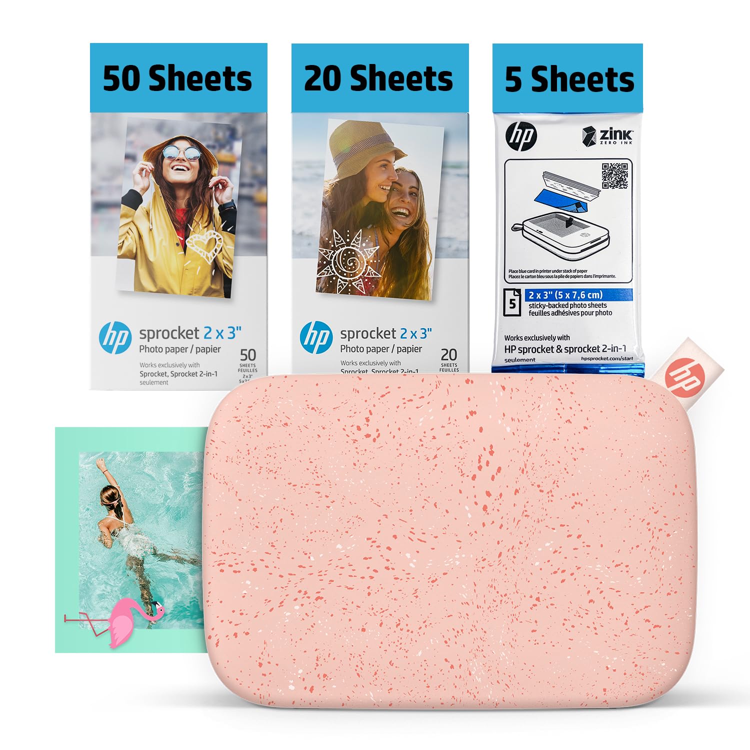 HP Sprocket 2x3 Instant Smartphone Photo Printer 75 Sheets Bundle - Bluetooth Portable Color Wireless Mobile Printer (Pink) Zink