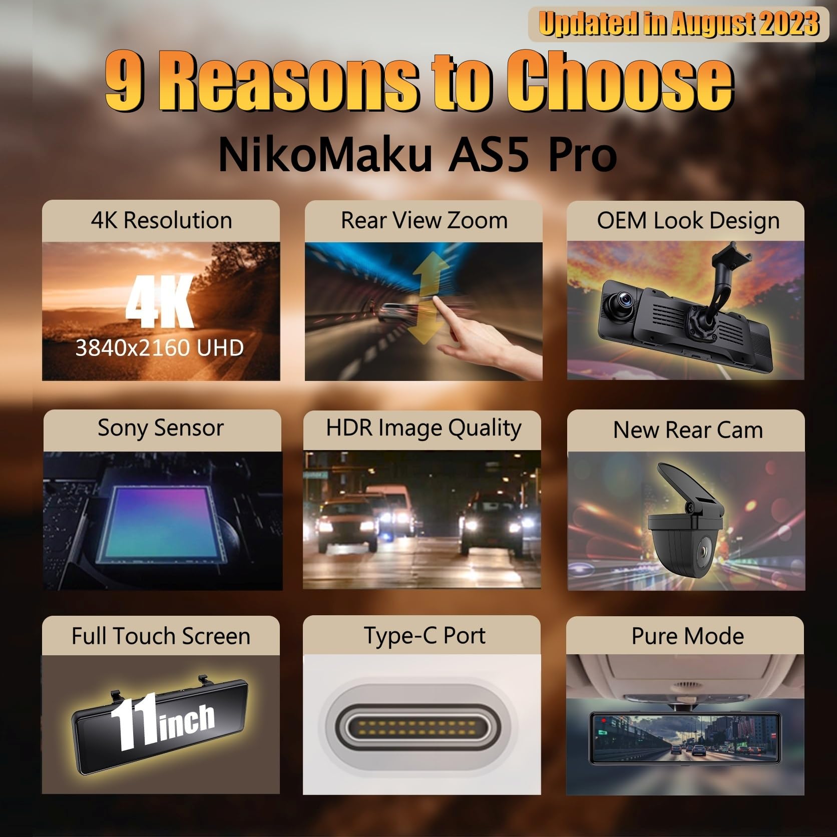 Nikomaku Mirror Dash Cam Front And Rear Oem Design 4K Resolution 11 Inch Full Touch Screen Rear View Mirror Camera For Cars 170