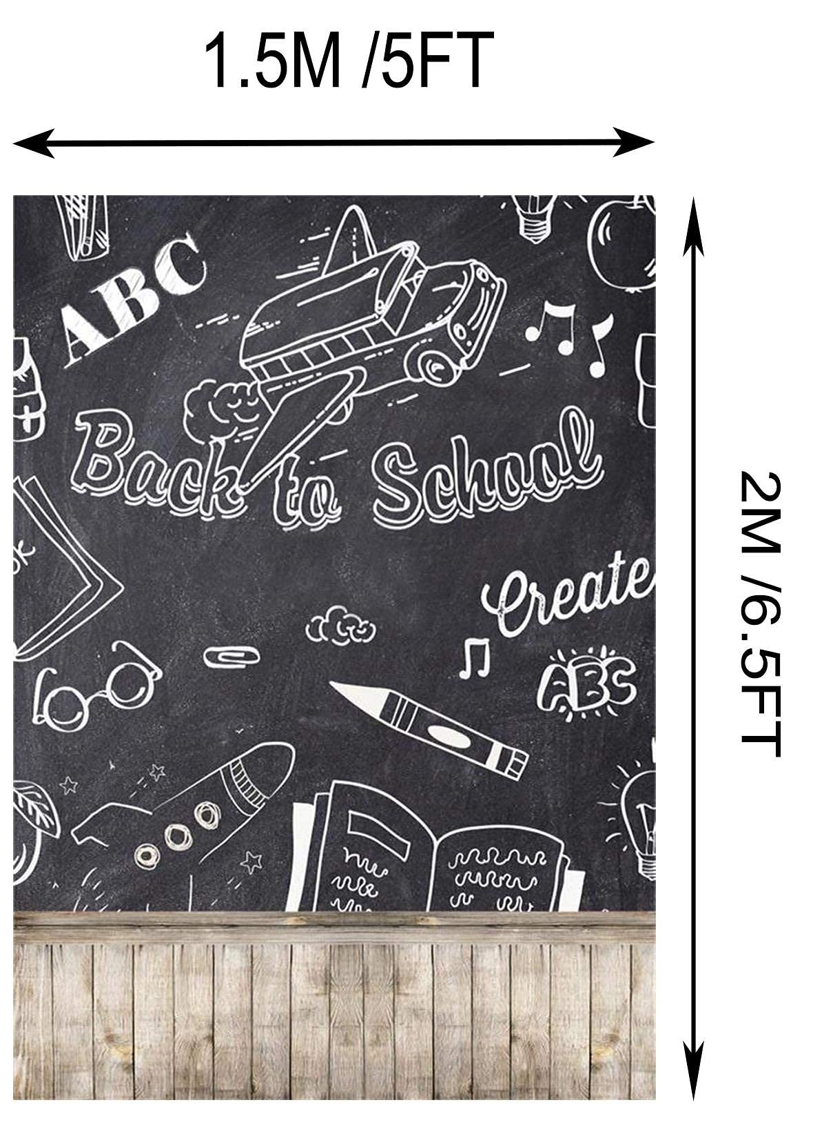 Laeacco 5X6.5Ft Back To School Backdrop Rustic Blackboard Vintage Wooden Floor Photography Background Classroom Chalk Drawing Letters Back To School Theme Party Background Students Photo Portraits