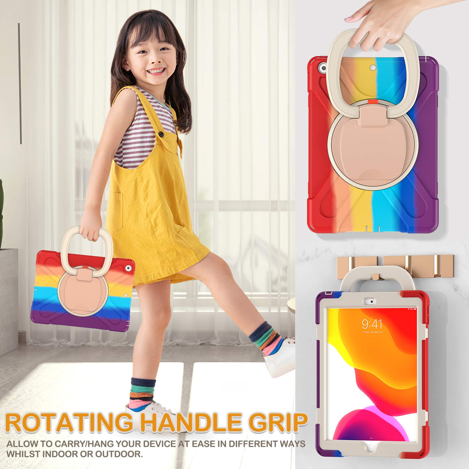 Braecn For Ipad 10.2 Case 2021/2020/2019,3 Layer Shockproof Silicone Kids Case With Screen Protector, Pencil Holder, Strap, Fold