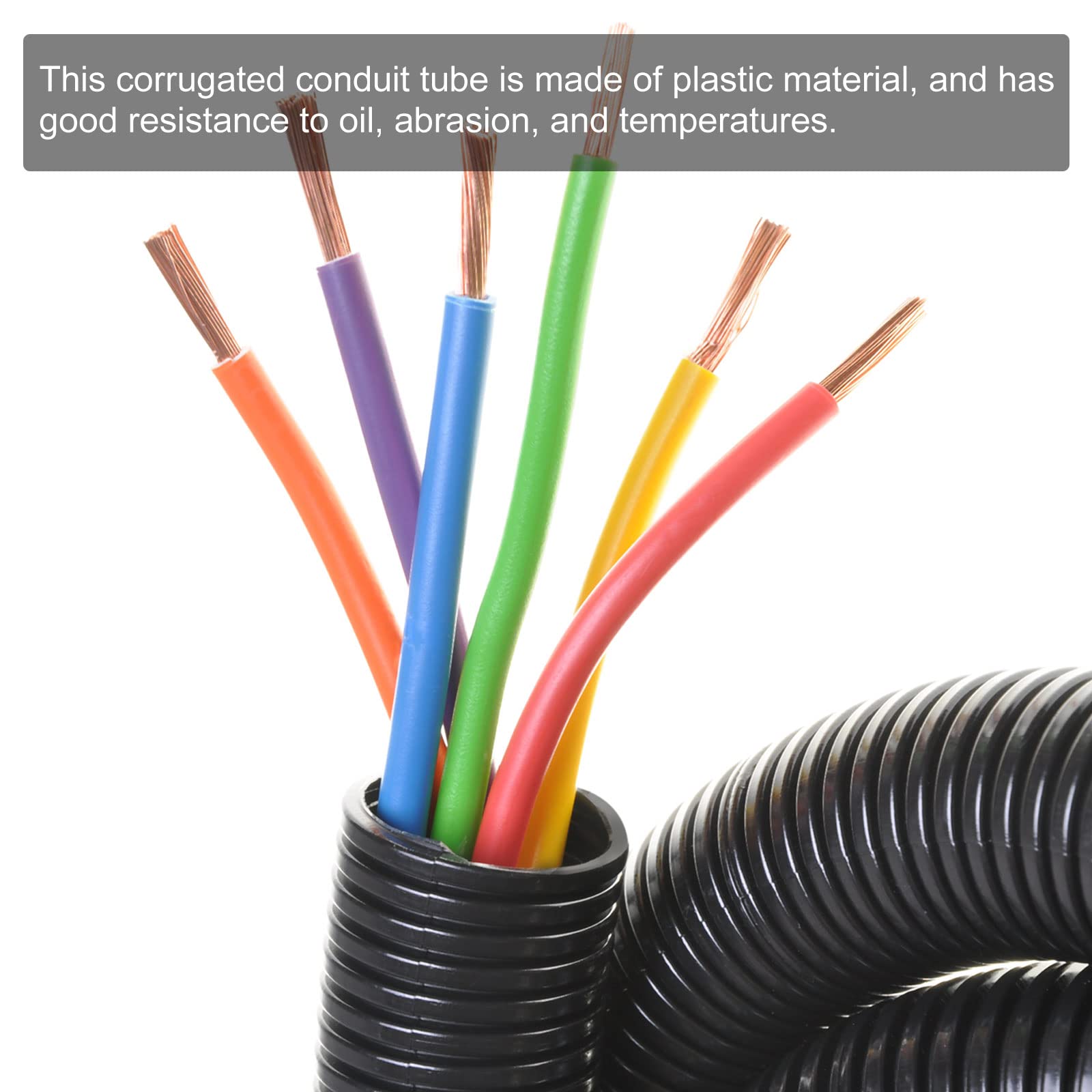 Rebower Corrugated Conduit Heat Resistant Split Wire Flexible Cover, For [Office Cord Protector, Electrical Cable]   25/64 Inch