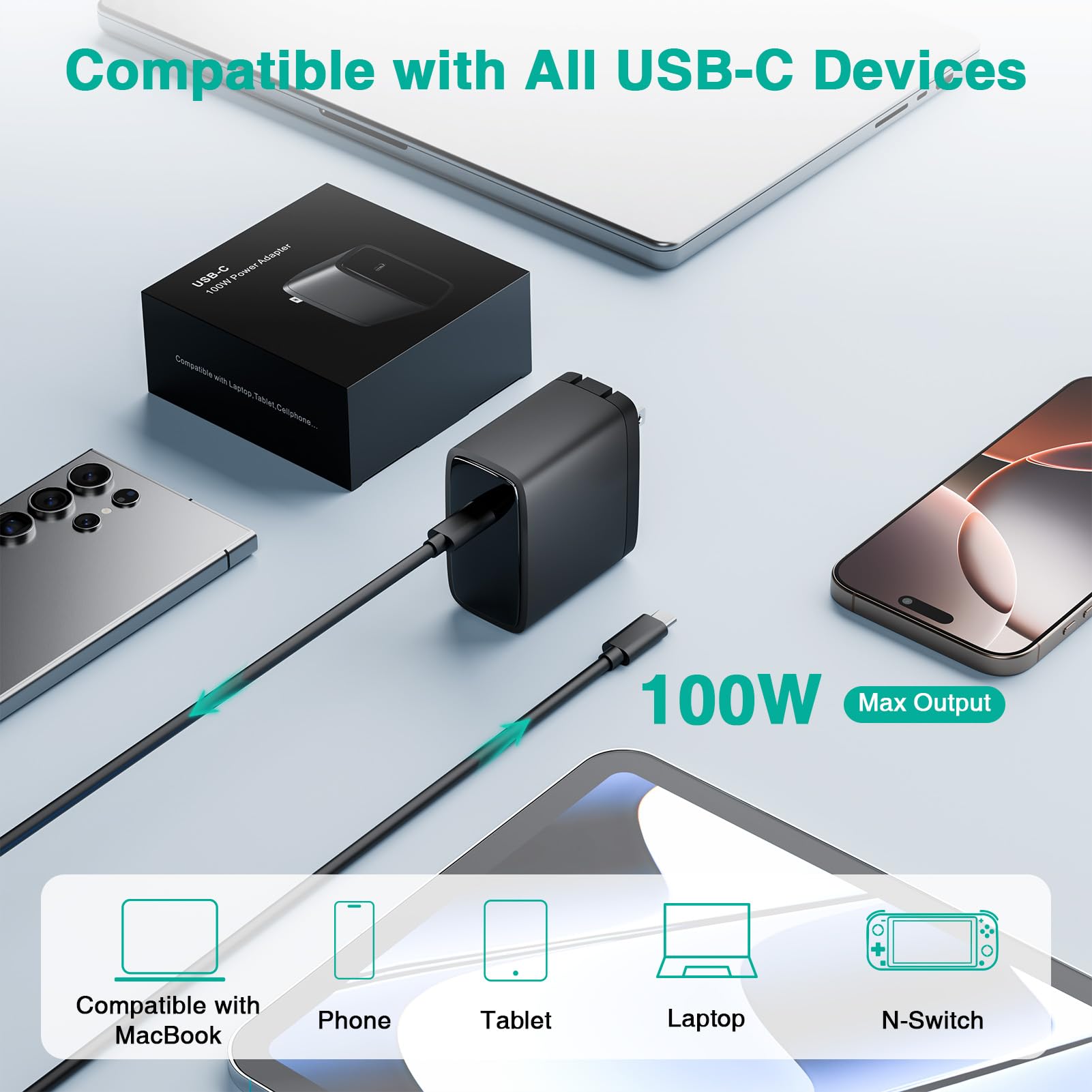 100W Charger For Macbook Pro/Air 13 14 15 16 Inch M4 M3 M2 M1 2025 2024 2023 2022 2021 2020 2019, Fast Usb C Laptop Charger Powe