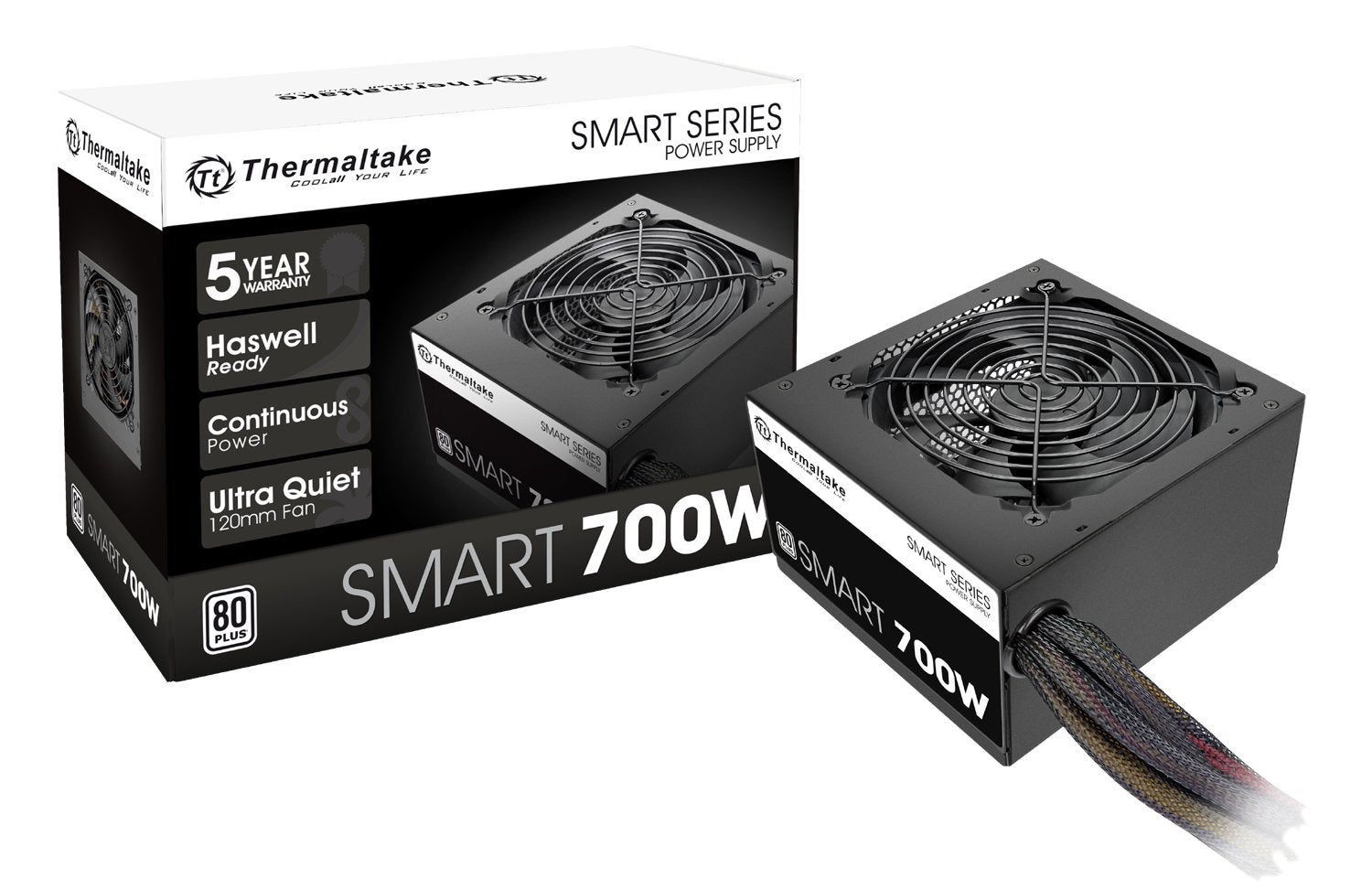 Thermaltake Smart 700W 80+ White Certified Psu, Continuous Power With 120Mm Ultra Quiet Fan, Atx 12V V2.3/Eps 12V Active Pfc Pow