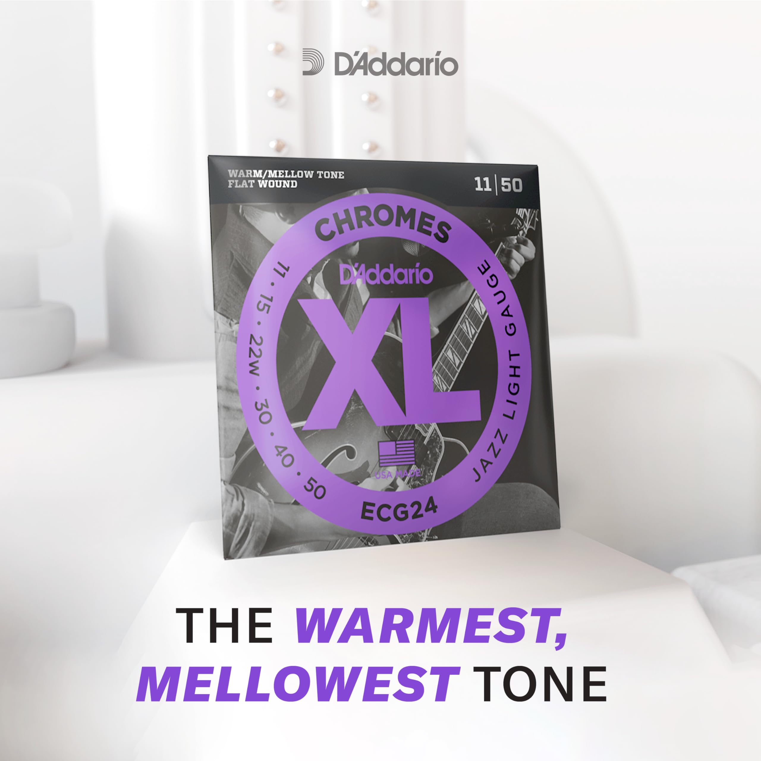 D'Addario Guitar Strings   Xl Chromes Electric Guitar Strings   Flat Wound   Polished For Ultra Smooth Feel And Warm, Mellow Ton