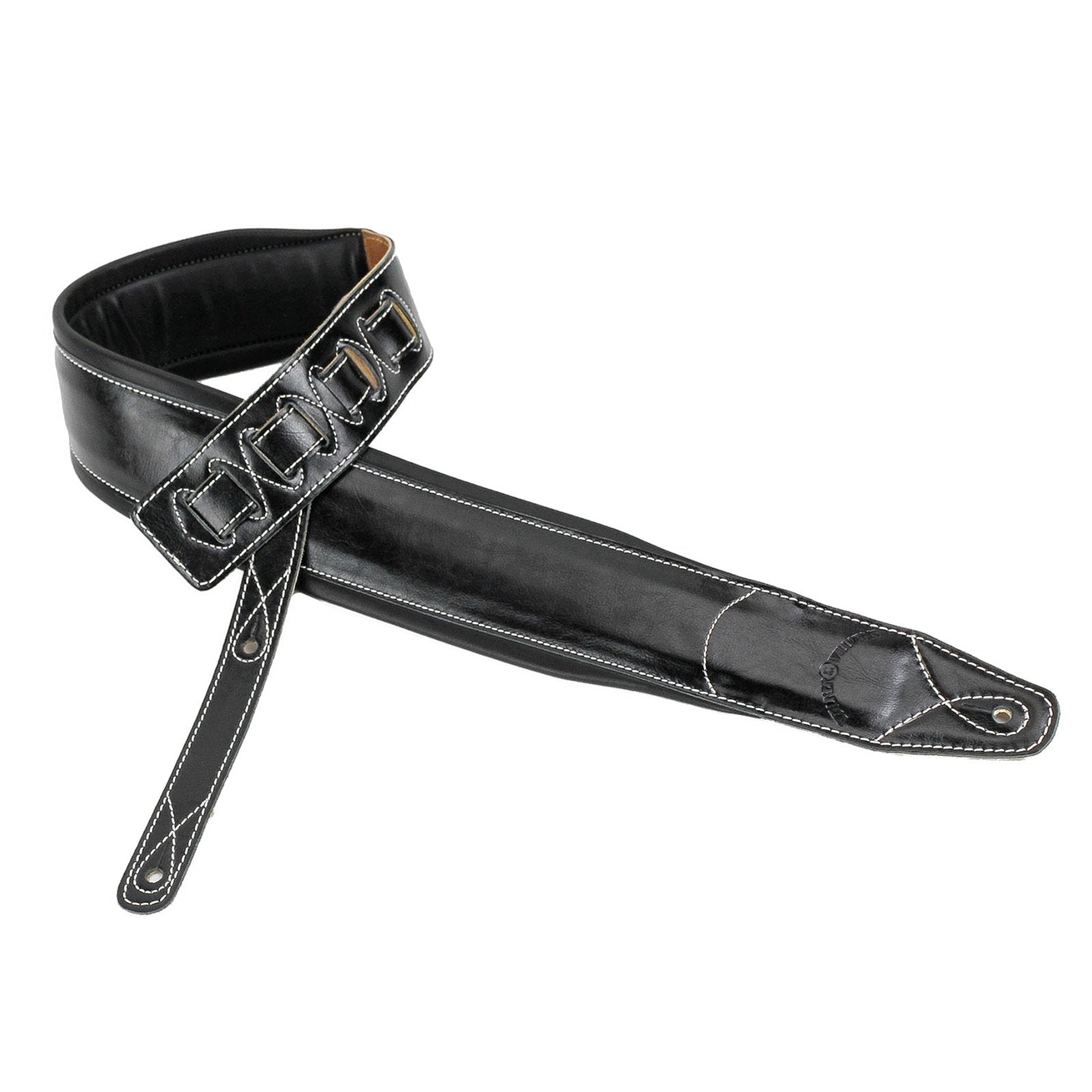 Walker & Williams C 22 Xl Premium Black Grain Leather Guitar Strap Extra Long Double Padded Up To 61'' For Acoustic, Electric, A