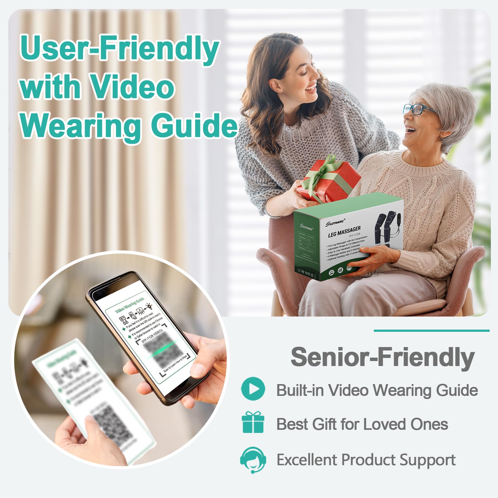 Leg Massager For Circulation And Pain Relief Fsa Hsa Eligible, Air Compression Foot Massager With 3 Heat Levels 4 Modes, 4 In 1