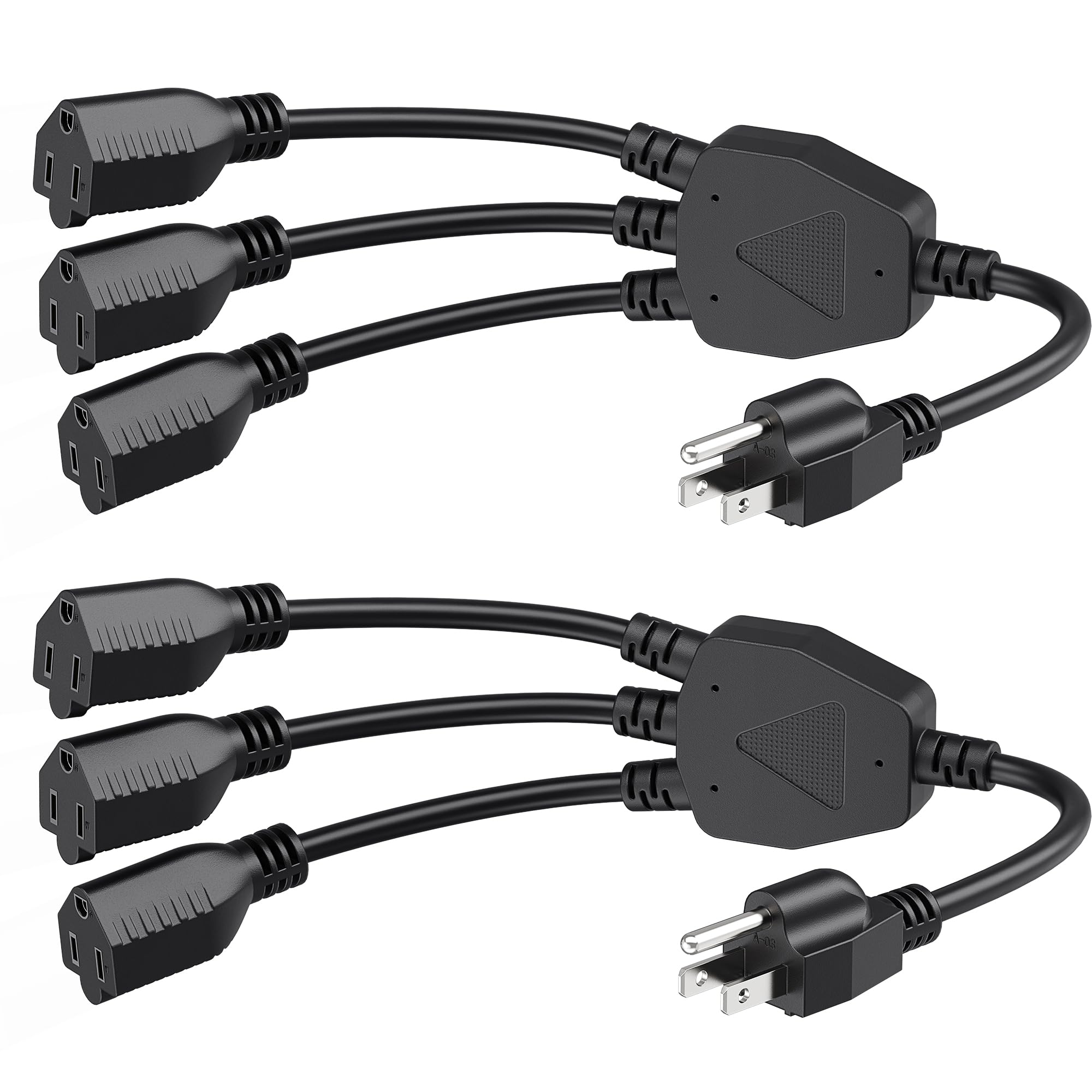 Cable Matters 2 Pack 3 Outlet Power Splitter Cord 1.5 Ft, Etl Listed Nema 5 15P To Nema 5 15R Y Power Cord Splitter, 16 Awg Outl