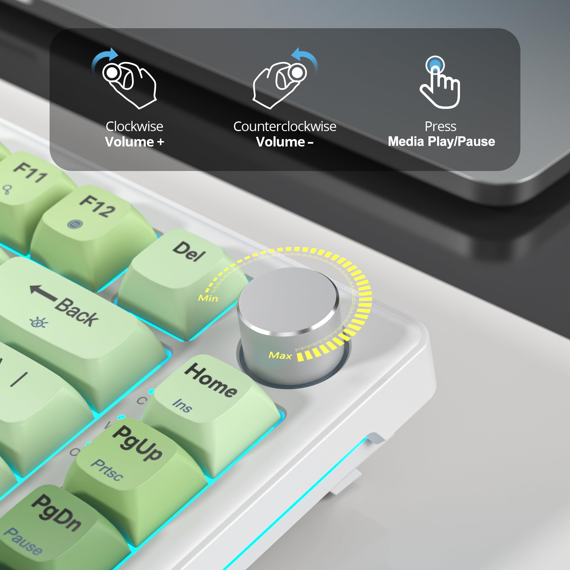 75% Wired Keyboard With Knob, 75 Percent Gaming Green Keyboard Hot Swappable Gasket Mount,White Switch,82 Keys Tkl Mechanical Ke