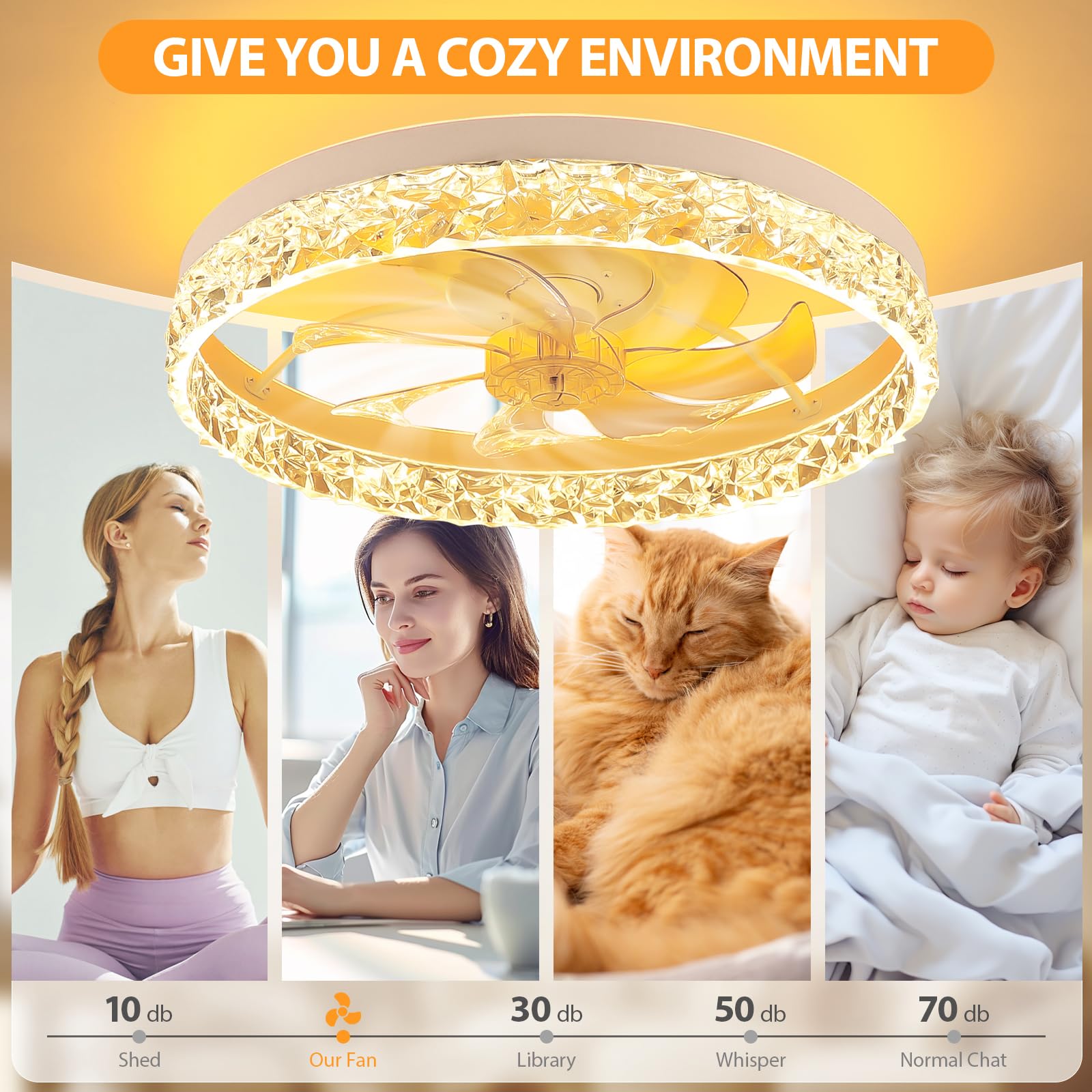 Vookea 2 In 1 Ceiling Fans With Lights And Remote Flush Mount, 20    Bedroom Bluetooth Ceiling Fans With Lights, 3000 6500K Blad