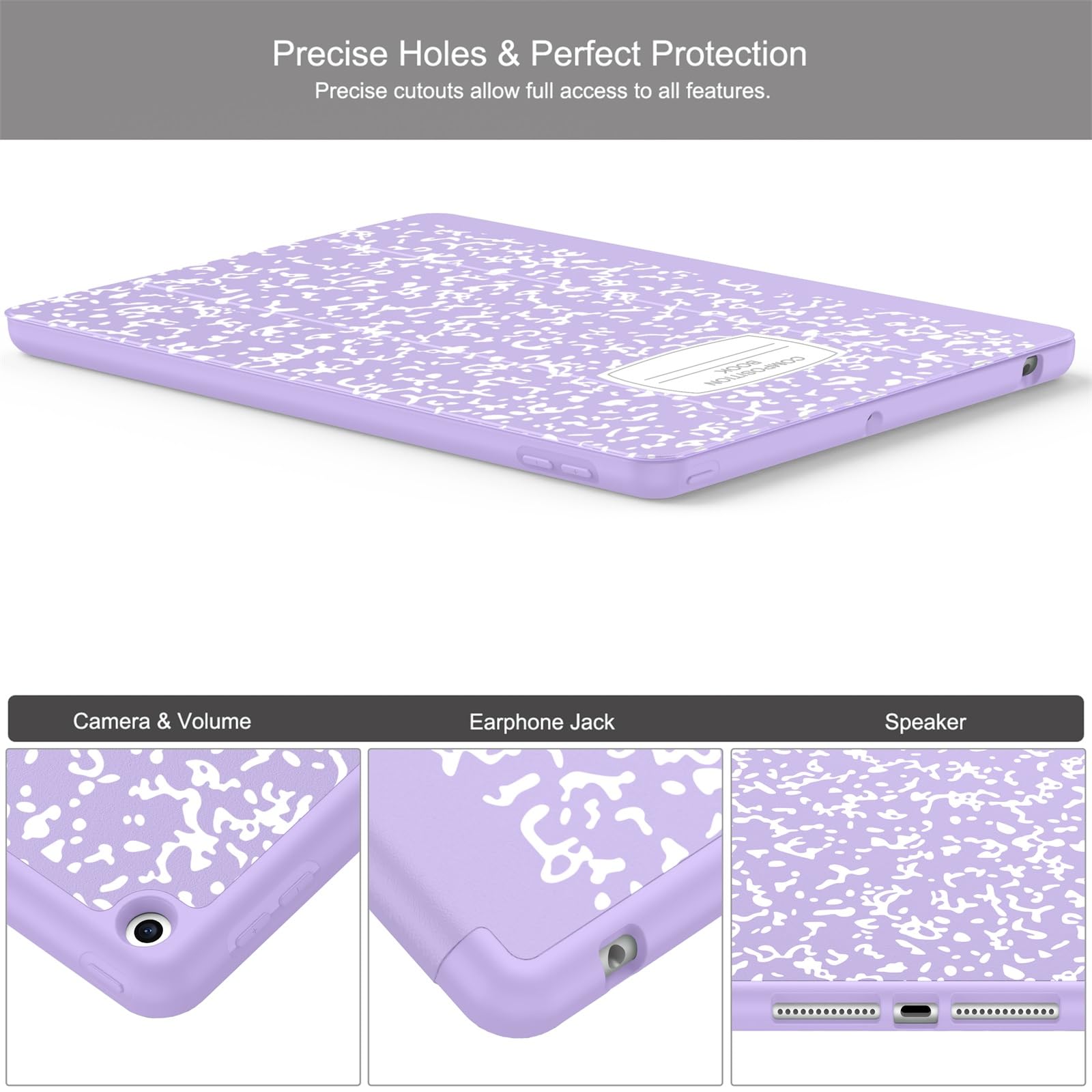Soke Case For Ipad 9Th Generation 2021/8Th Gen 2020/7Th Gen 2019 With Pencil Holder   Premium Shockproof Case With Soft Tpu Back Cover & Auto Sleep/Wake For Ipad 10.2 Inch, Book Lilac