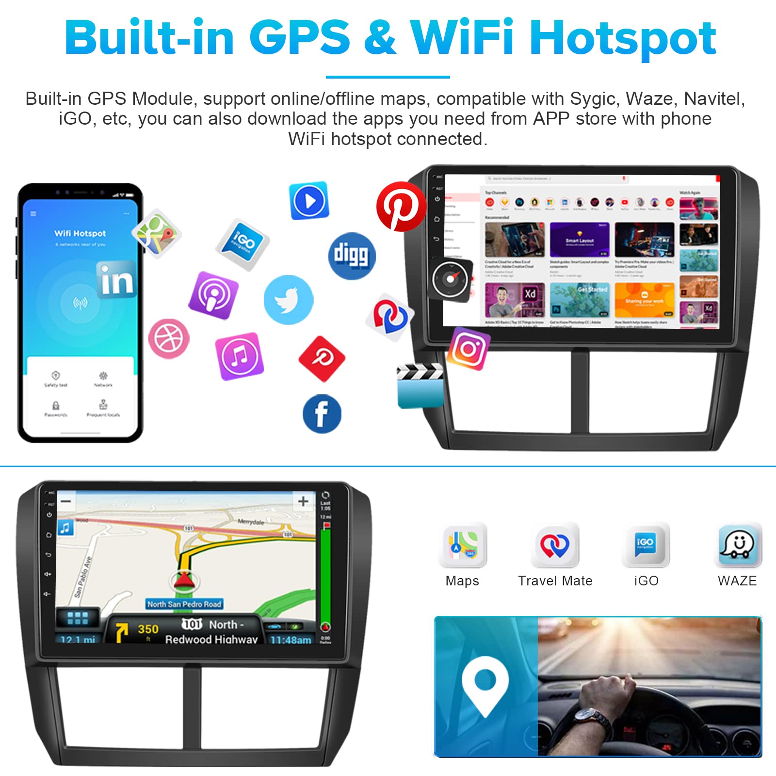 Roinvou 2+64G Android 13 Carplay Stereo For 2008 2012 Subaru Forester Impreza Wrx Sti, Wireless Carplay Radio With Android Auto,