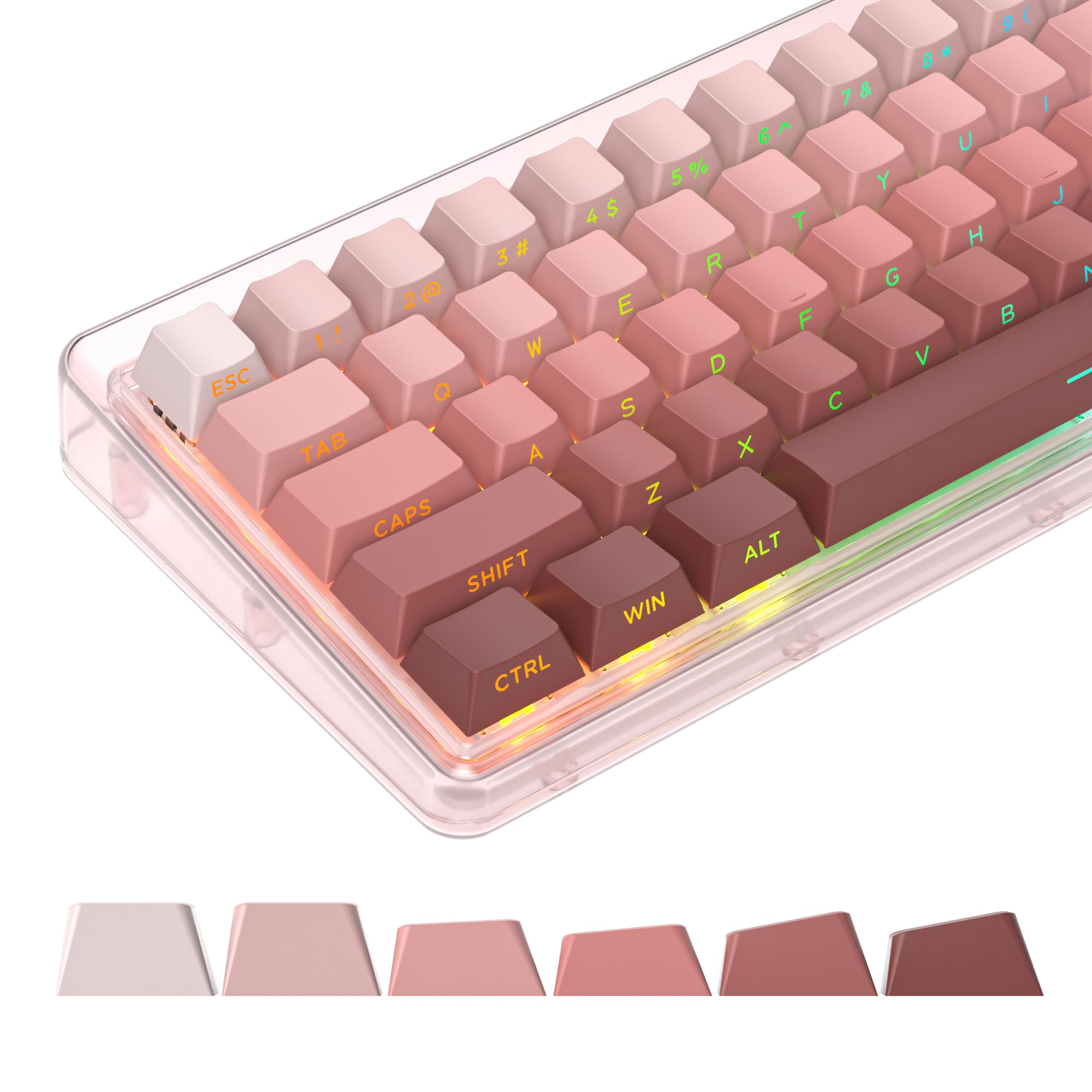 Ussixchare Pbt Keycaps Gradient Pink Keycaps Side Printed Keycaps Set Shine Through Cherry Profile Double Shot Custom Keycaps Mi