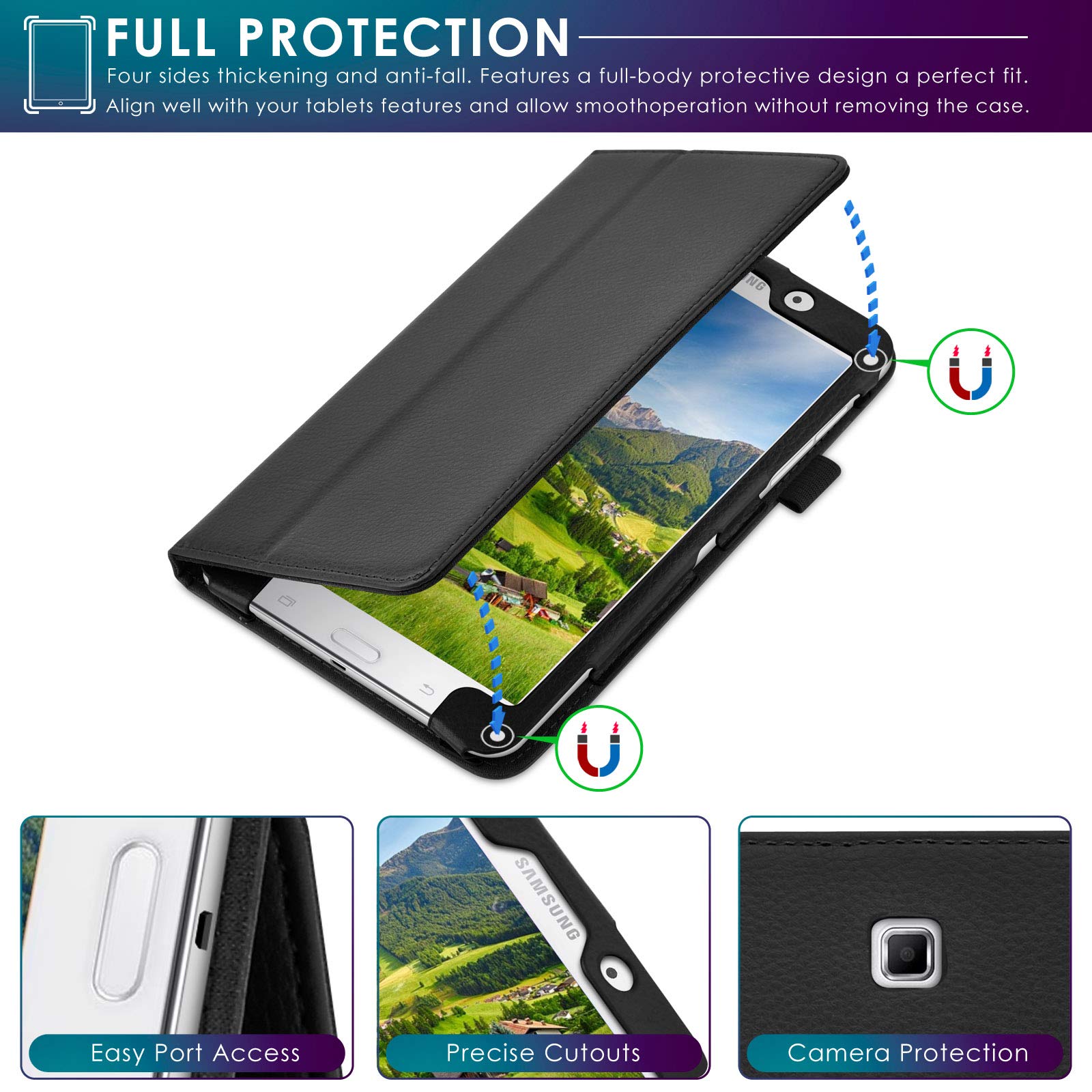 Detuosi Slim Case For Samsung Galaxy Tab 4 7.0'' 2014 (Sm T230/T231/T235), Ultra Thin Lightweight Folio Folding Pu Leather Full