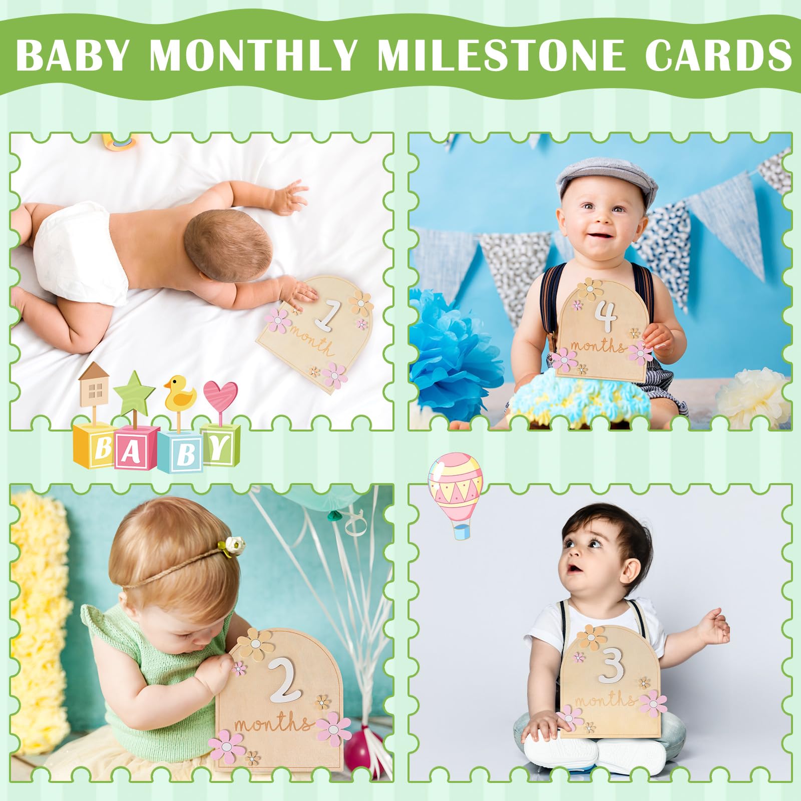 Beeveer Baby Monthly Milestone Cards With 11 Interchangeable Number Set Of 12 For Baby Growth Recording Daisy Wooden Bohemian Mi