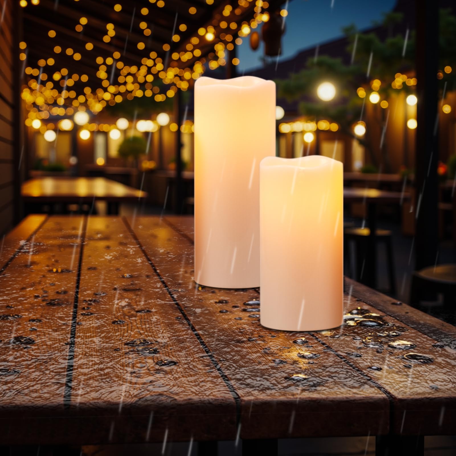 Eldnacele Large Solar Flameless Flickering Candles Outdoor Waterproof, Solar Powered Dusk To Dawn White Plastic Led Pillar Candl