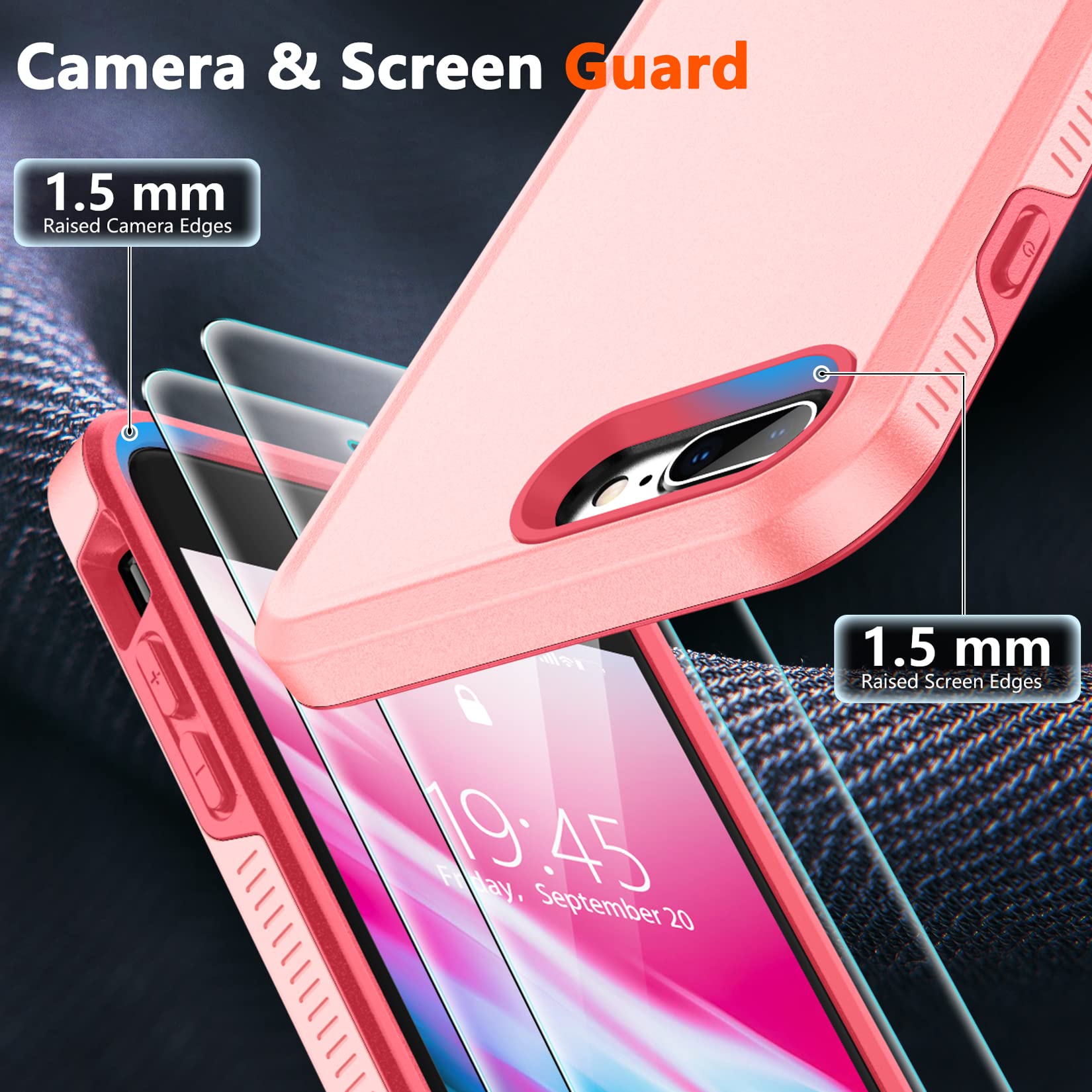 Spidercase For Iphone 7/8 Plus Case, [10 Ft Military Grade Drop Protection] [Non Slip] [2 Pcs Tempered Glass Screen Protector] S