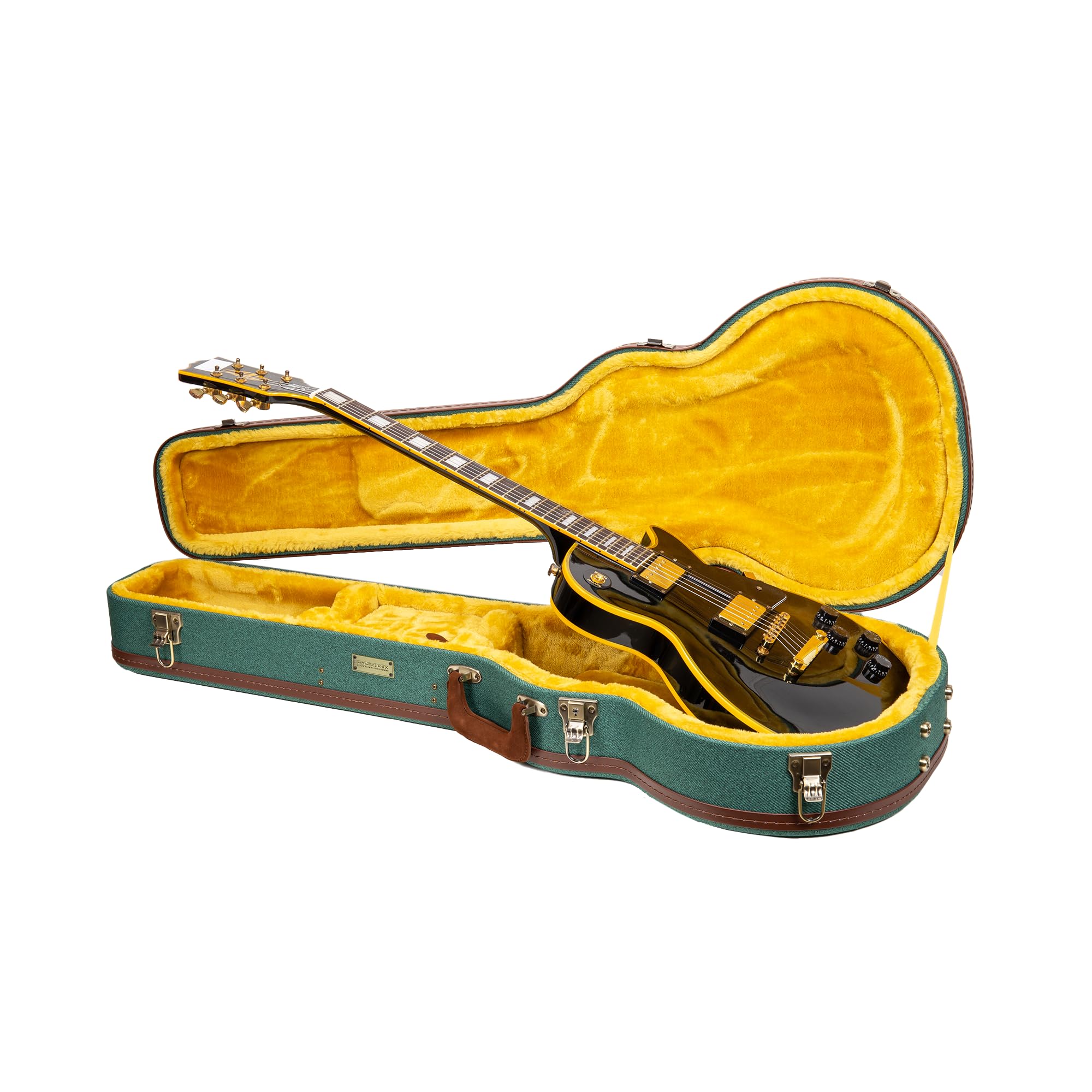 Crossrock Master Series Les Paul Electric Guitar Case | Malachite Blue Tweed Exterior, Re-Engineered Wooden Shell, Leather Handl