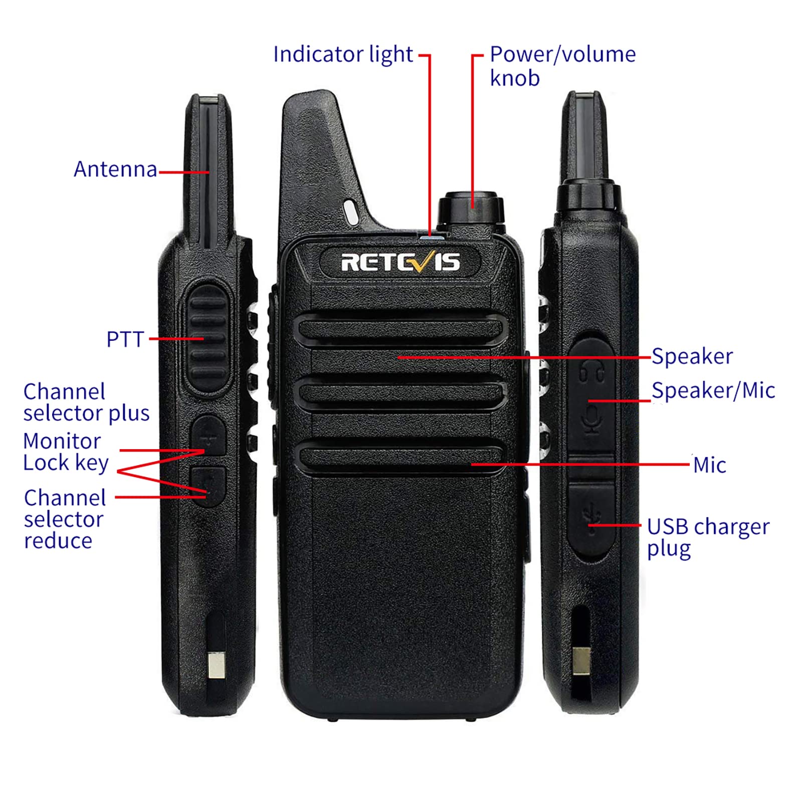 Retevis Rt22 Walkie Talkies For Adults, Two Way Radios Long Range Rechargeable, Vox Handsfree, Mini Compact Walkie Talkie With Type C Charger, For School Church Restaurant (6 Pack)