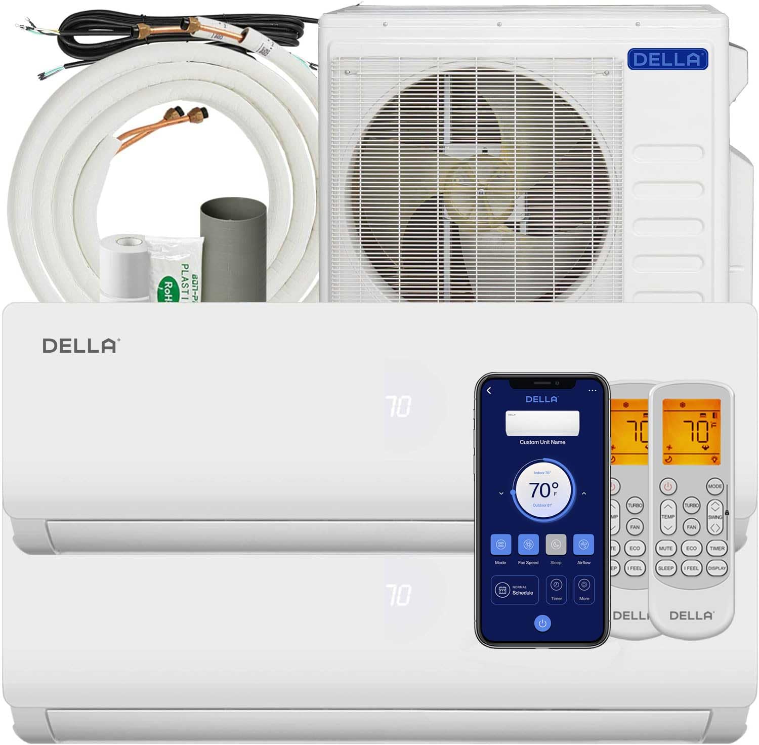 Della 27K Btu Odu 2 Zone 12000 12000 Btu Wifi Mini Split Ac Heat Pump Work With Alexa, 19 Seer 208 230V Cools Up To 1100 Sq.Ft E