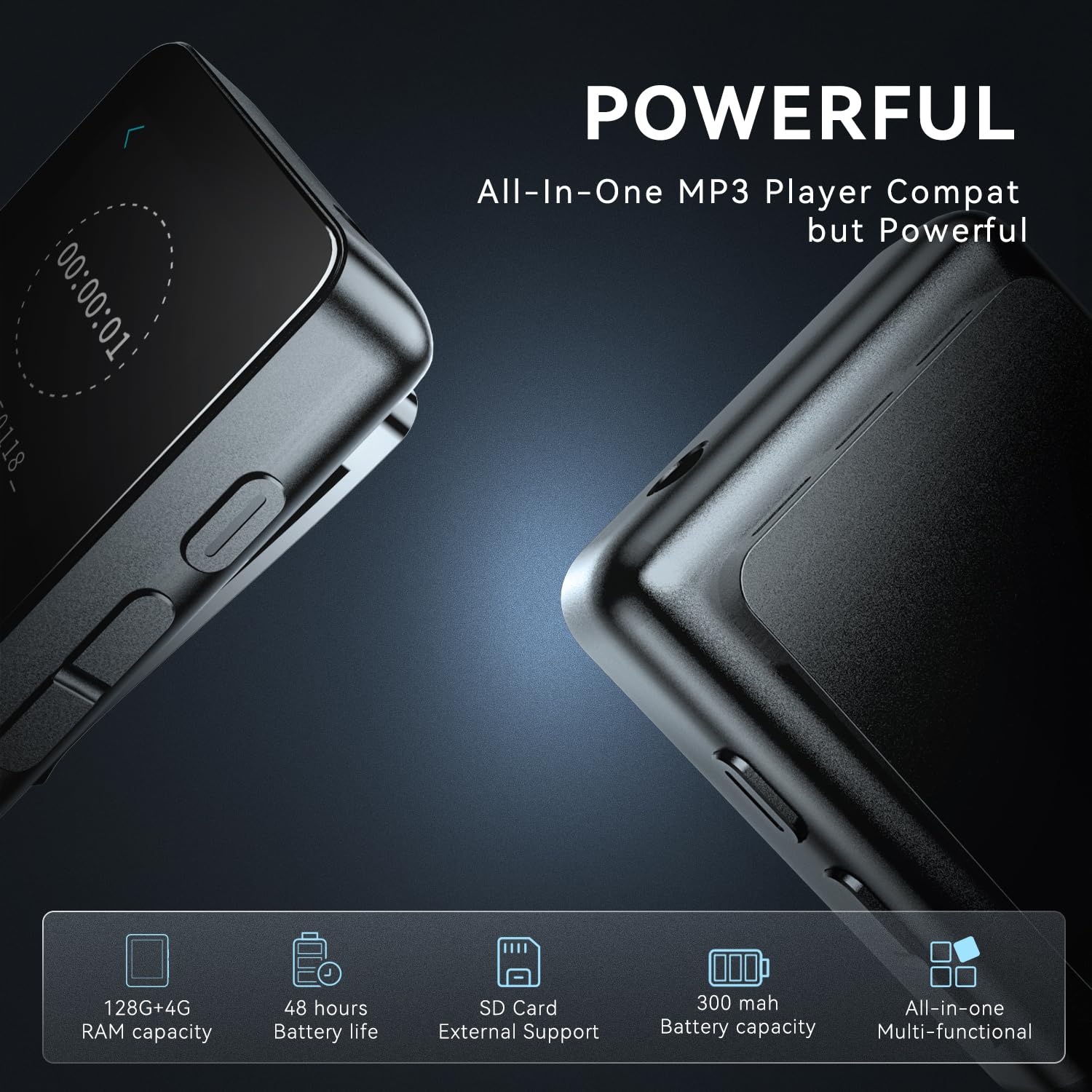 128Gb Mp3 Player With Bluetooth, Portable Touchscreen Music Player With Clip For Sport, Hifi Sound,Voice Recorder,E Book,Mini Di