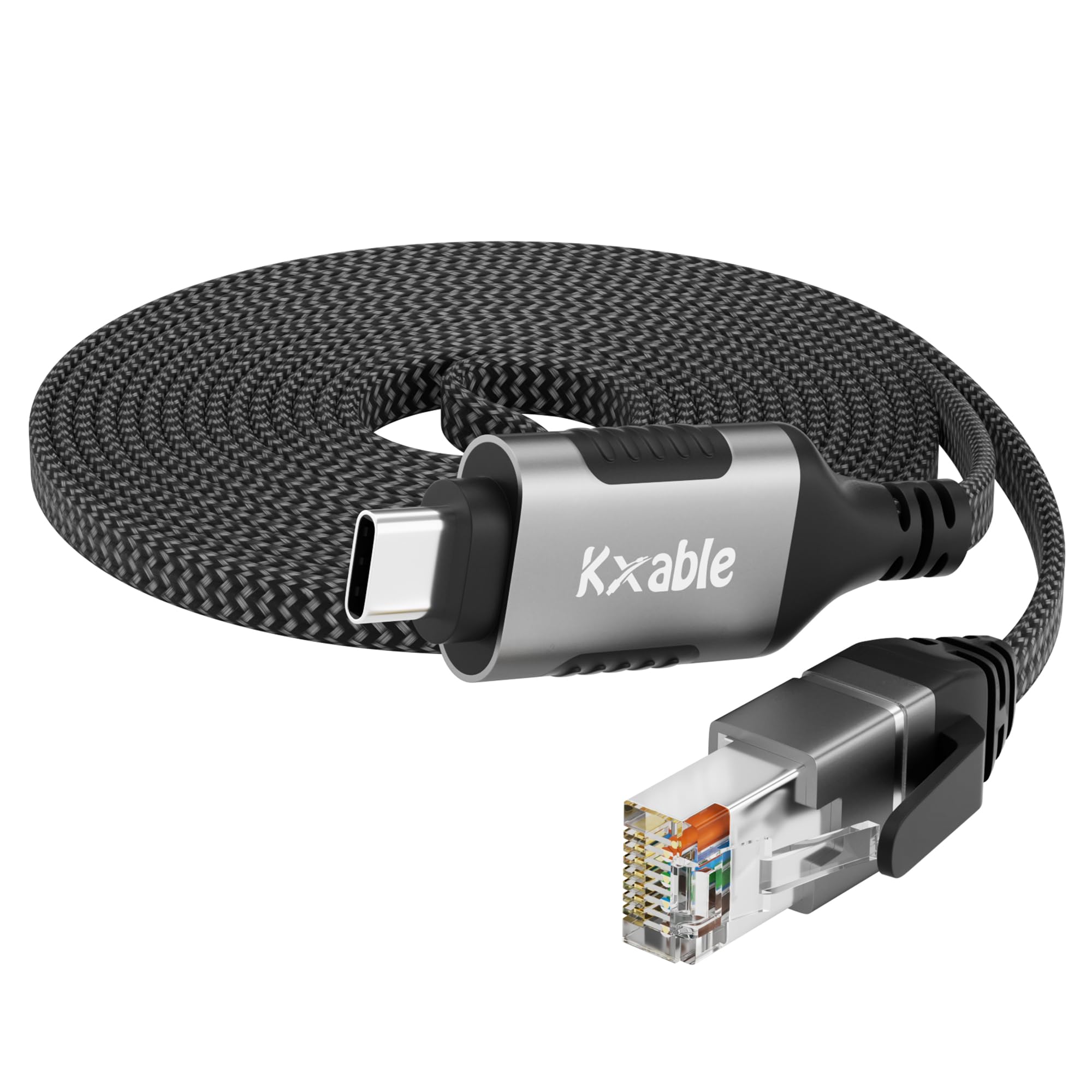 Flat Usb C To Ethernet Cable 15 Ft, Snagless Rj45 To Usb Type C Cord, Directly Connected, Gigabit Lan Network, Ofc, For Macbook