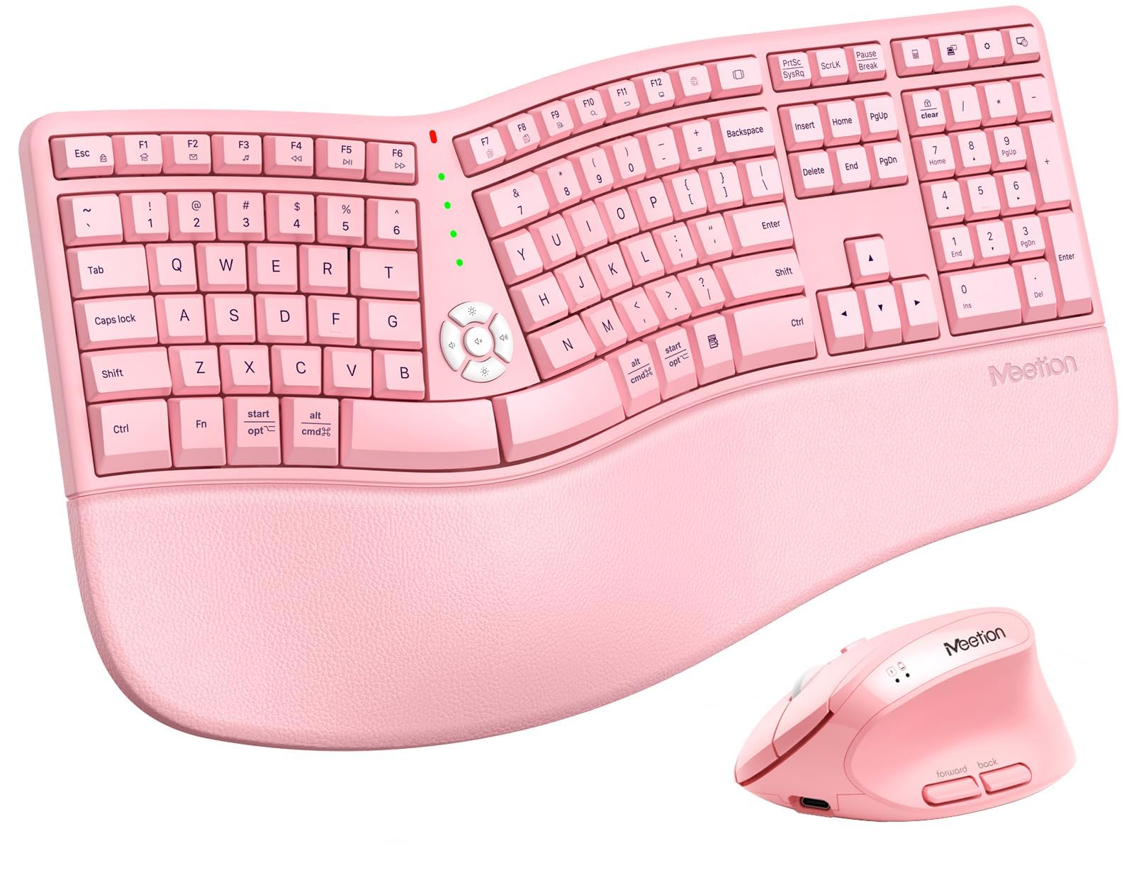 MEETION Ergonomic Keyboard and Mouse Combo, Split Wireless Design, Pink