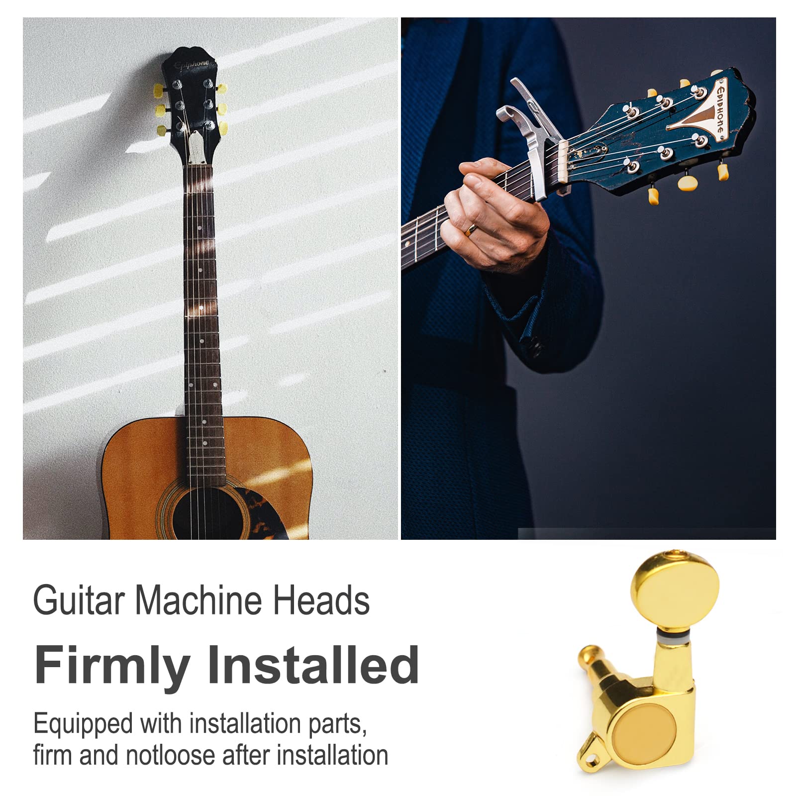 Saphue 6 Pieces 3R3L Guitar Tuner Pegs,Small Oval Concave Button Sealed Gear String Tuners Tuning Pegs Key Machine Heads For Aco