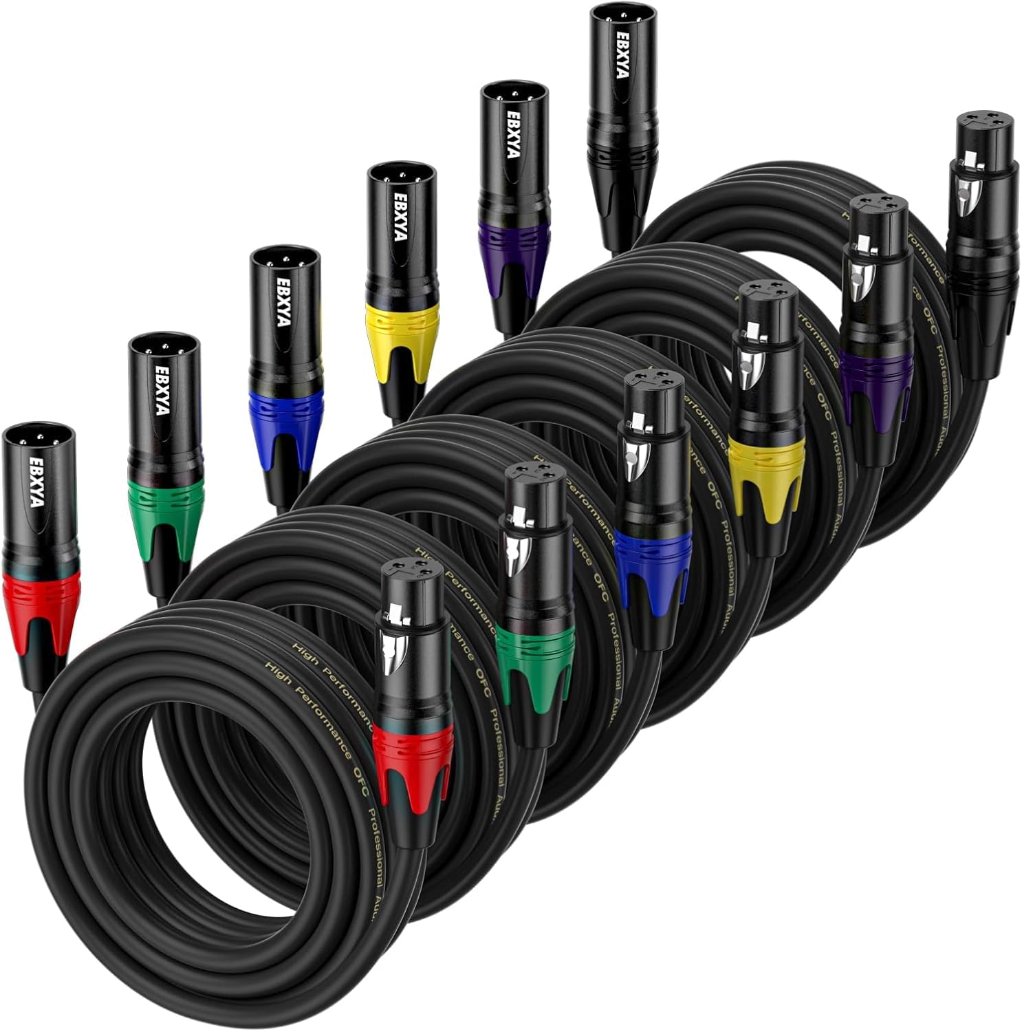 EBXYA XLR Cables, 15 Feet 6-Pack Male to Female Microphone Cable, 3-Pin Balanced Speaker Cable, Multi-Colored Mic Cord for Mixer