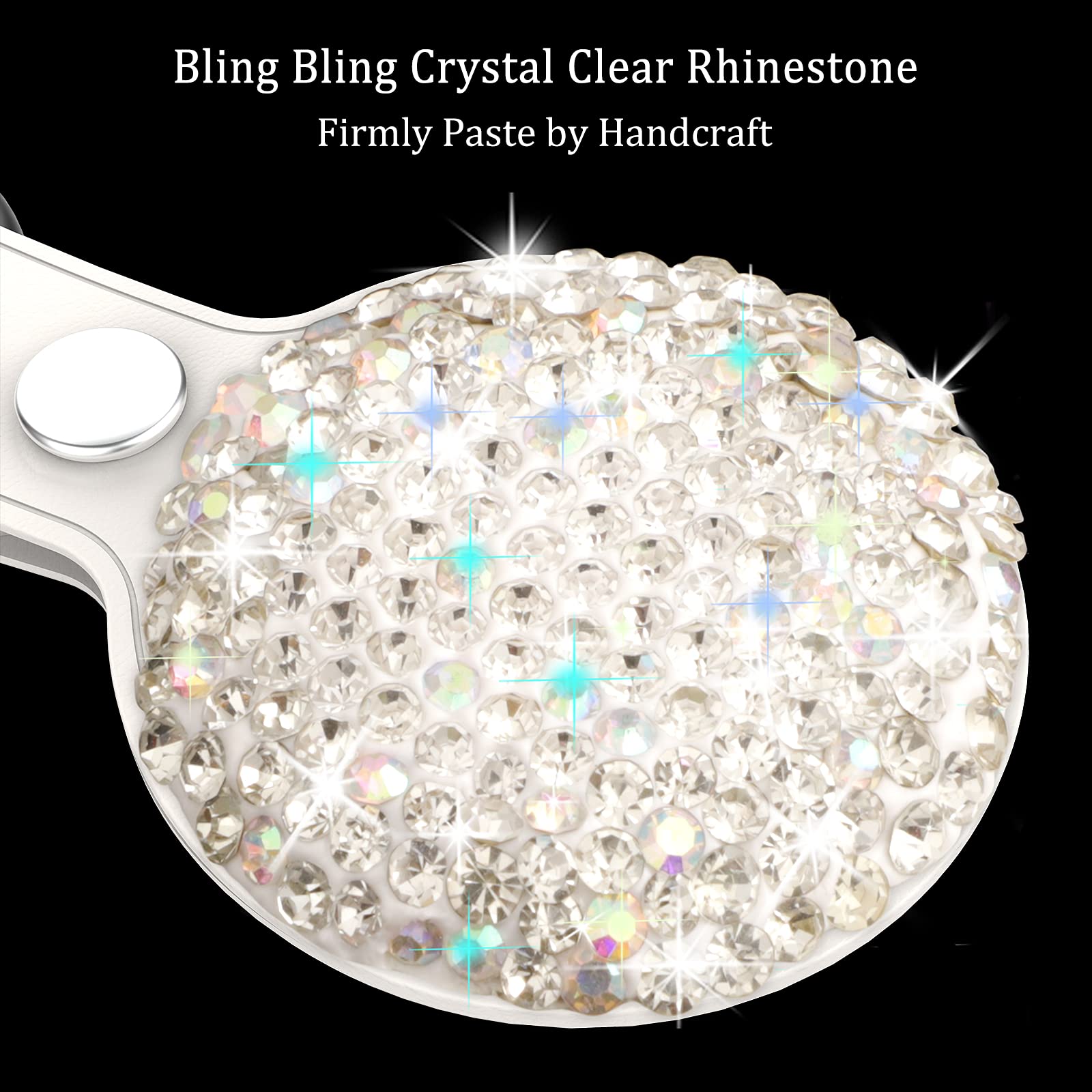 Qearfun Bling Diamond Apple Airtag Case, Sparkly Leather Airtag Keychain Holder With Shiny Rhinestone, Glitter Girly Fancy Apple