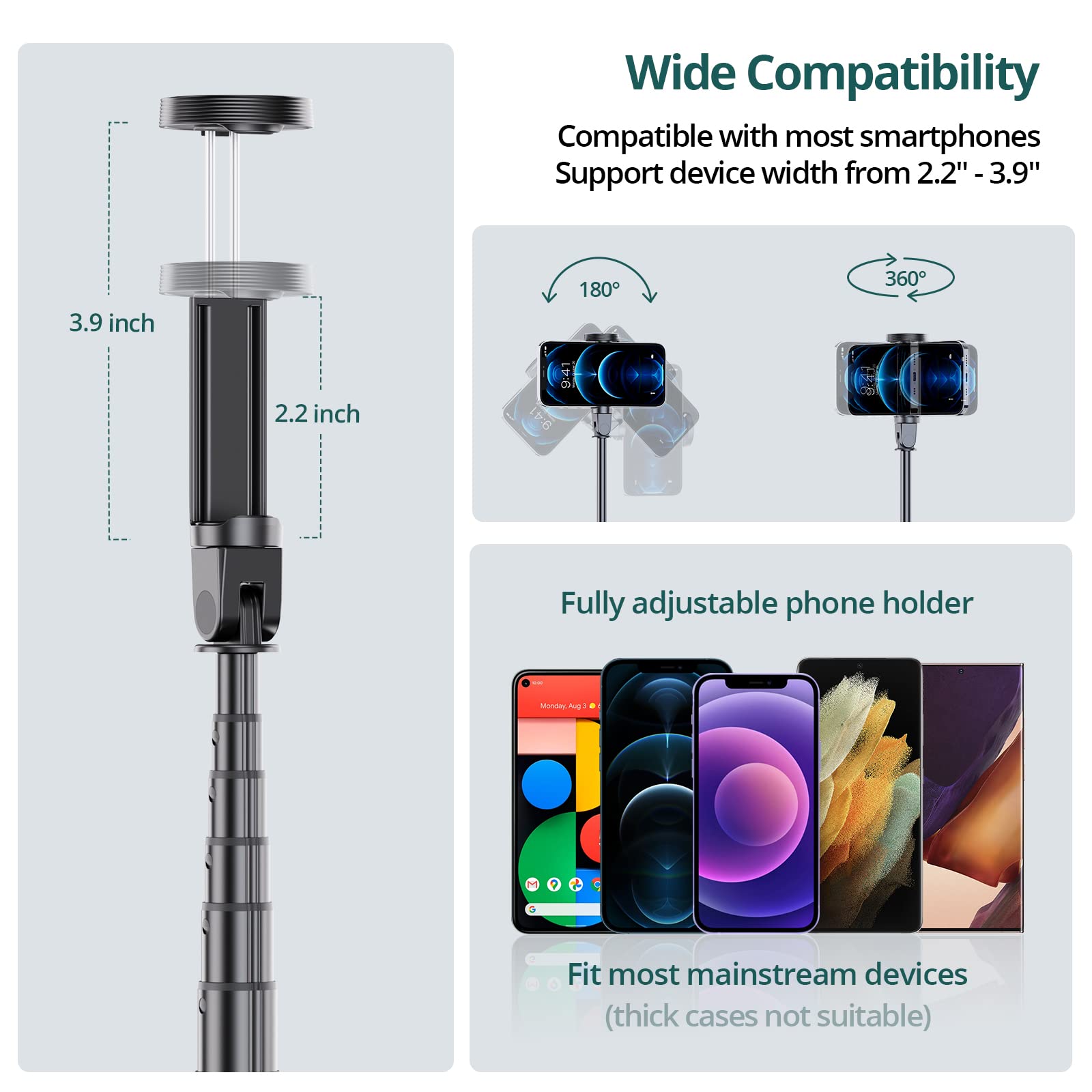 Atumtek 65'' Selfie Stick Tripod, All In One Extendable Phone Tripod Stand With Bluetooth Remote 360 Rotation For Iphone And And