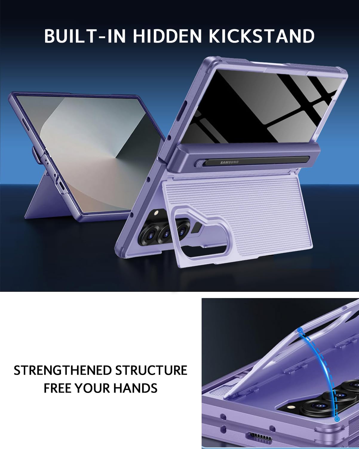 Ninki For Samsung Z Fold 7 Case With S Pen Holder & Hidden Kickstand, Built In Privacy Screen Protector Hinge Full Body Hard Pho