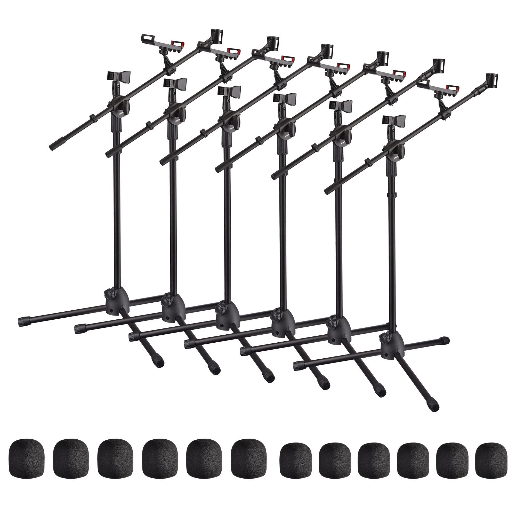AW 6 Packs Microphone Boom Arm Stand Dual Mic Clips Adjustable Tripod Phone Holder for Performance Singing Wedding Stage and Out