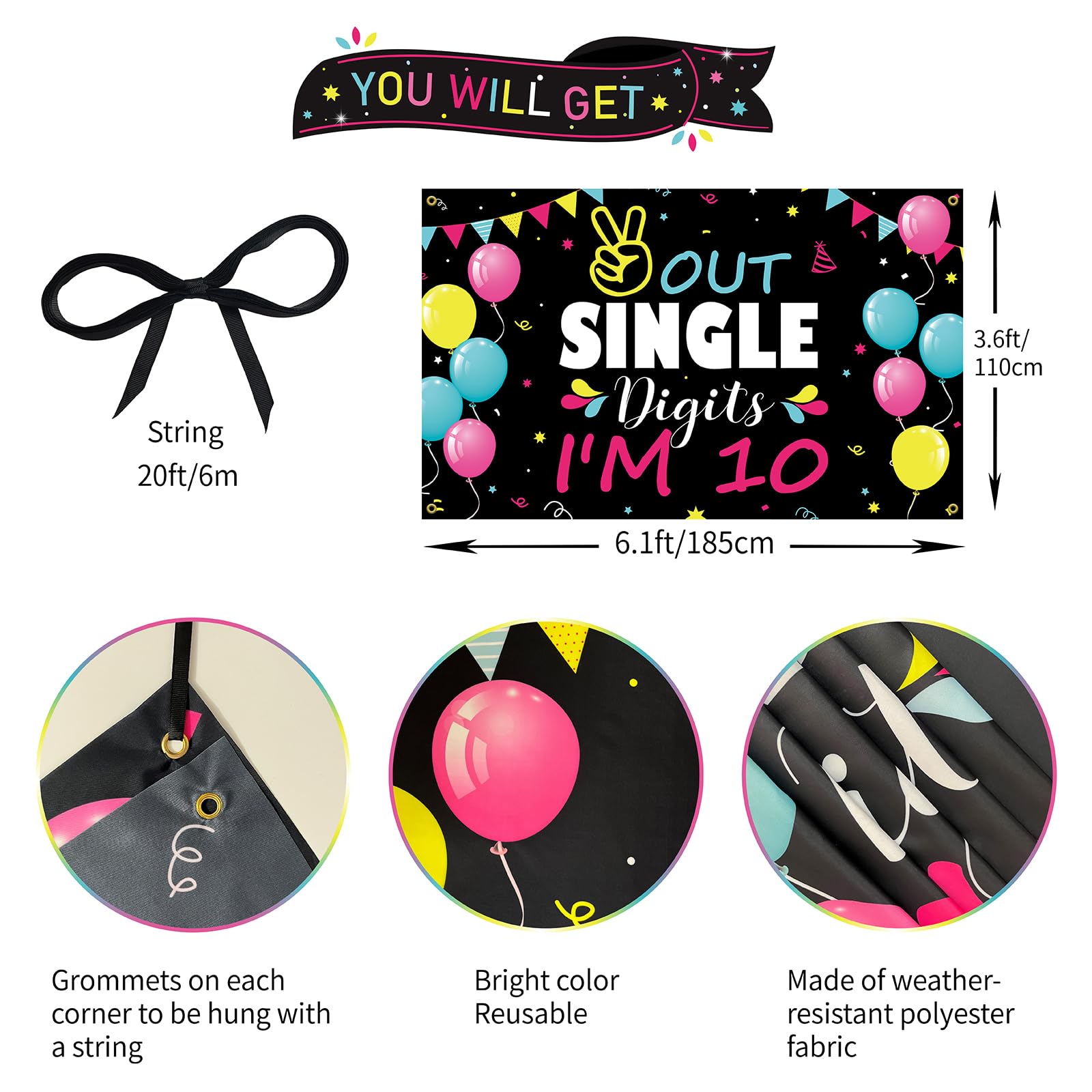 Htdzzi 10Th Birthday Decorations For Girls Boys, Happy 10Th Birthday Backdrop Banner, Double Digits 10 Year Old Birthday Party Y