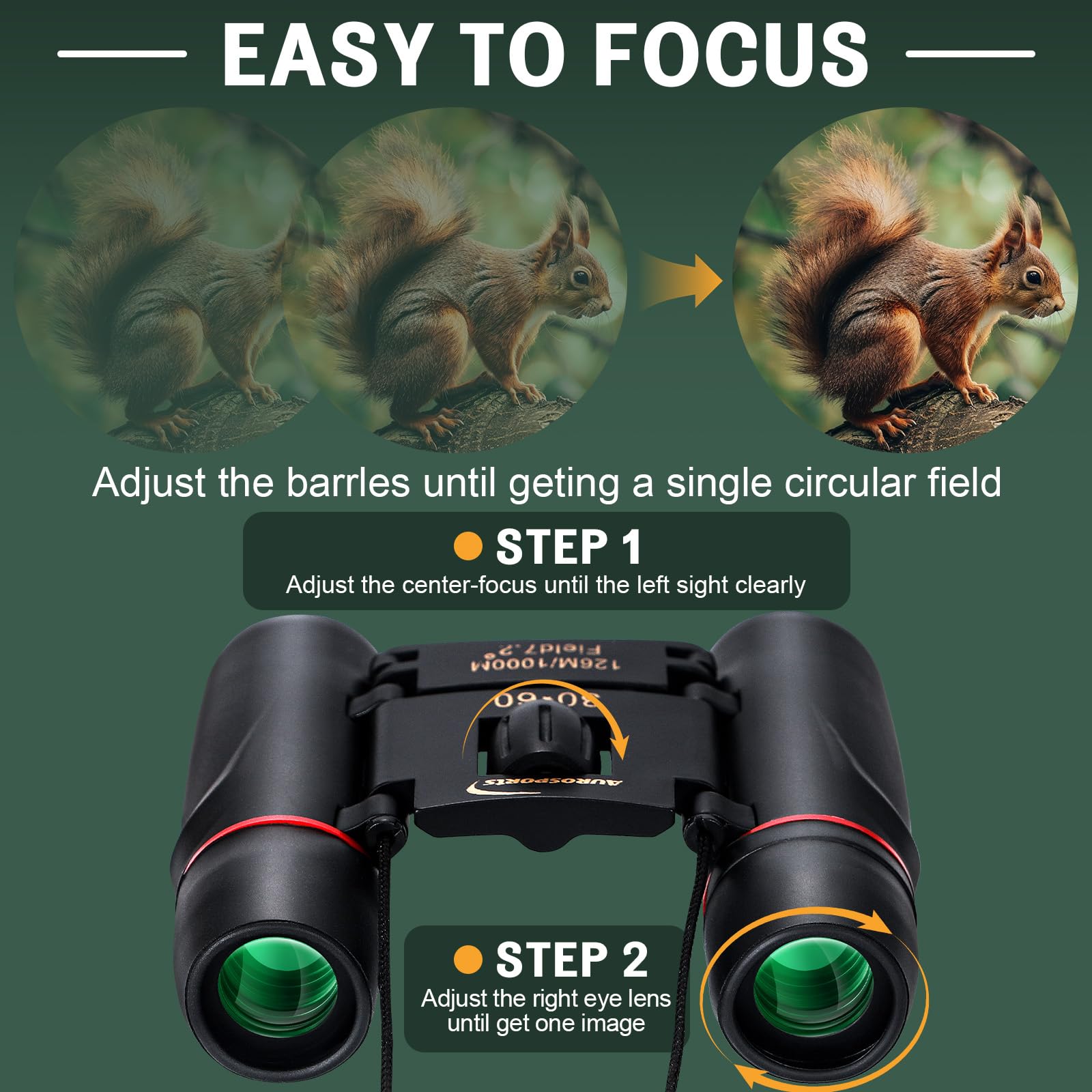 30X60 Small Binoculars For Adults Folding Bird Watching - Aurosports Mini Compact Binocular For Kids High Power Easy Focus Binoc