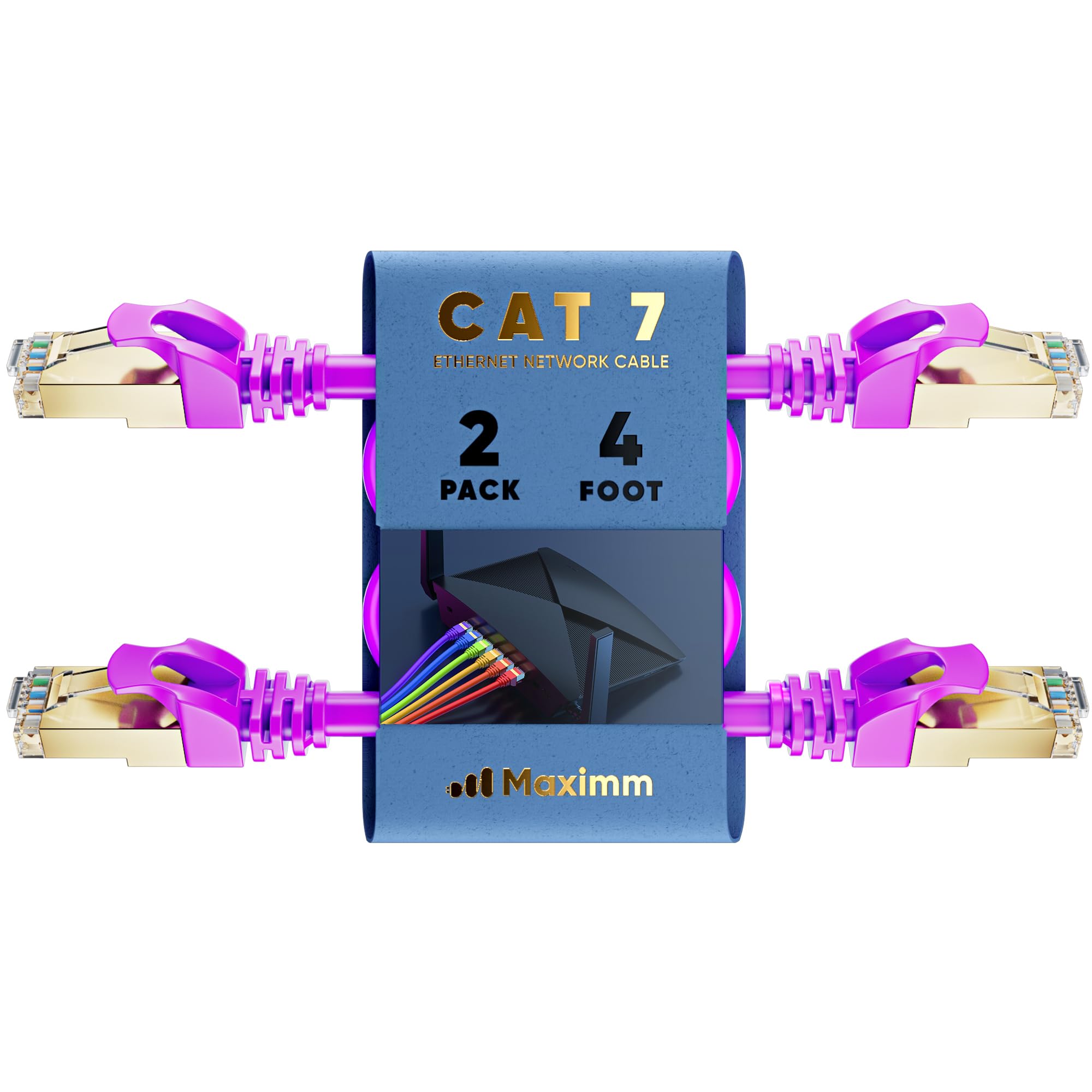 Cat 7 Ethernet Cable 4 Ft   High Speed Internet & Network Lan Patch Cable, Rj45 Connectors   4Ft / Purple / 2 Pack   Perfect For Gaming, Streaming, And More