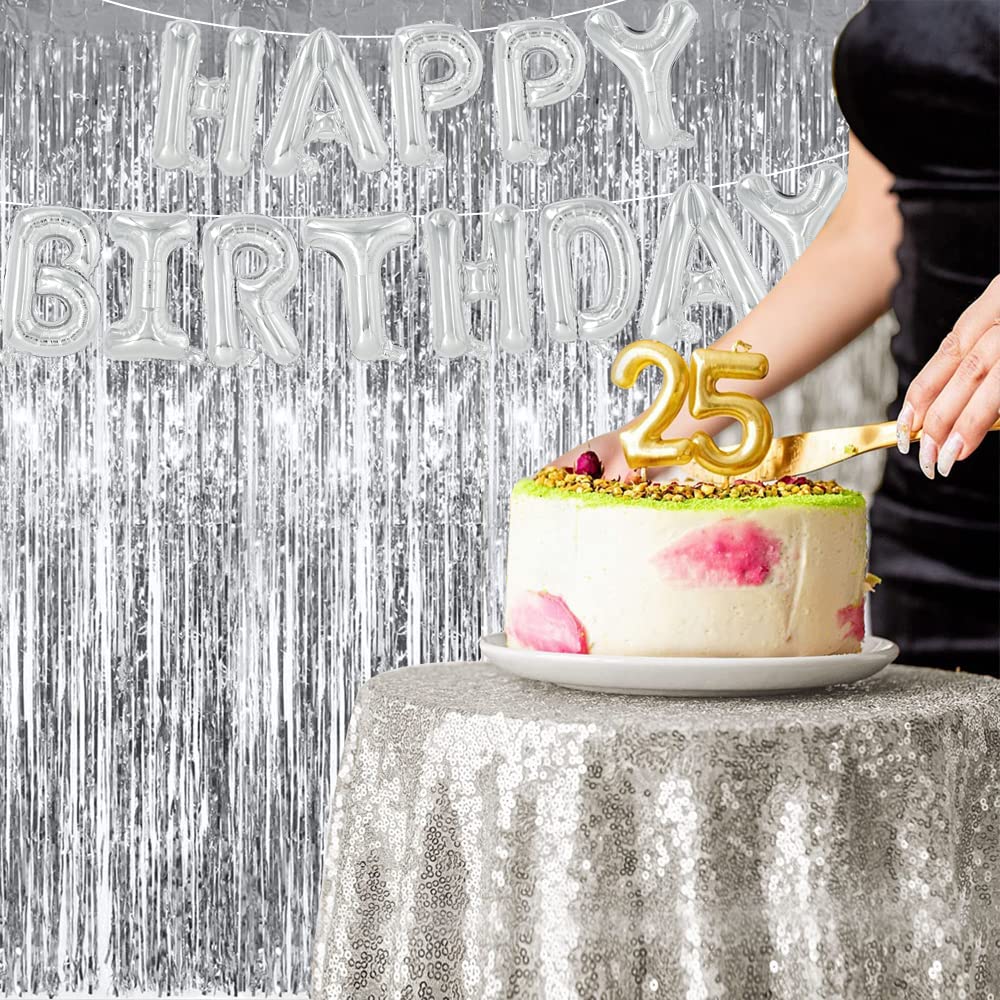 3Pcs Silver Metallic Tinsel Foil Fringe Curtains,3.28Ft X 6.56Ft Silver Photo Booth Backdrop Streamer Curtain,Ideal For Bachelor