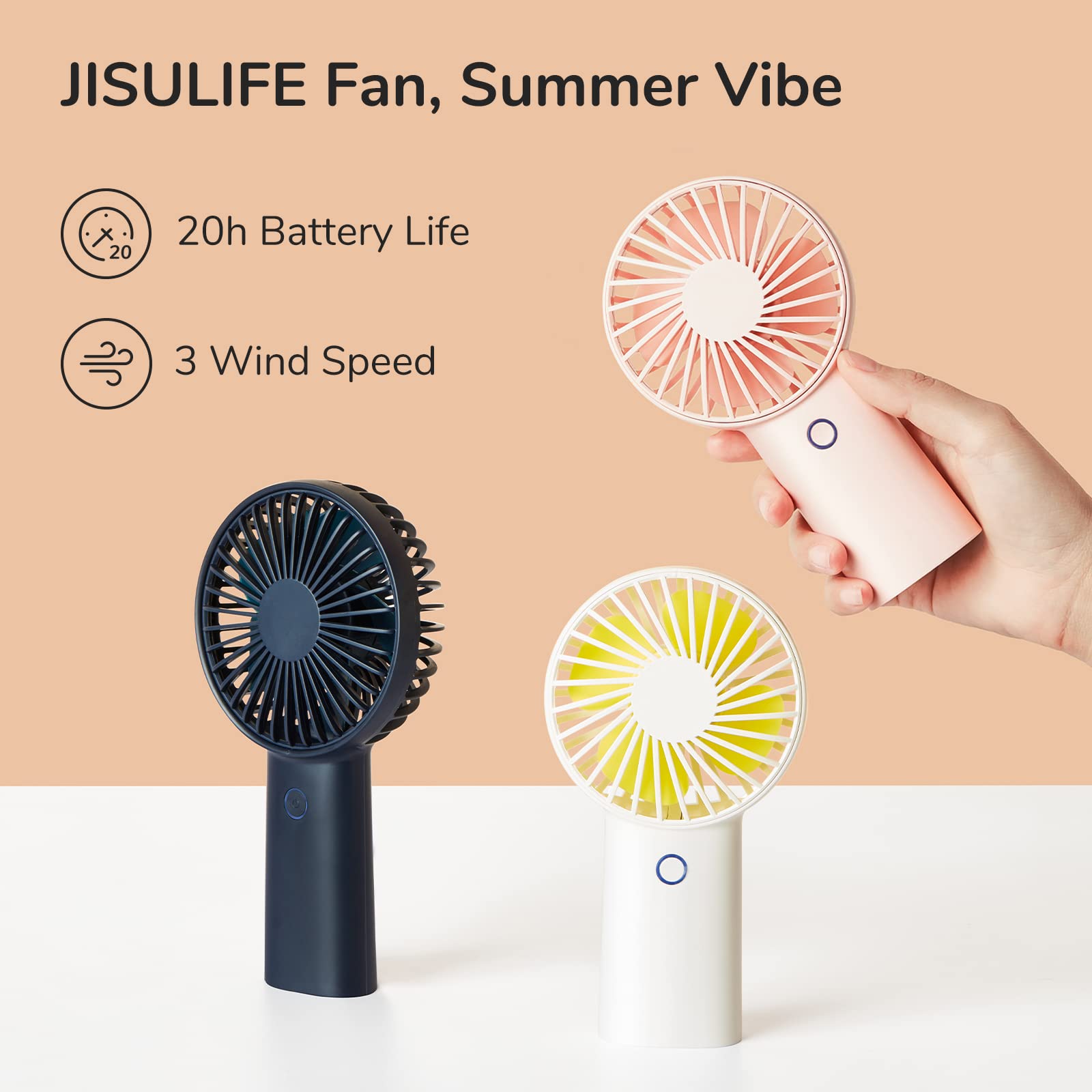 Jisulife Handheld Portable Fan [20H Max Cooling Time] Mini Hand Fan, 4000Mah Usb Rechargeable Personal Fan, Battery Operated Sma