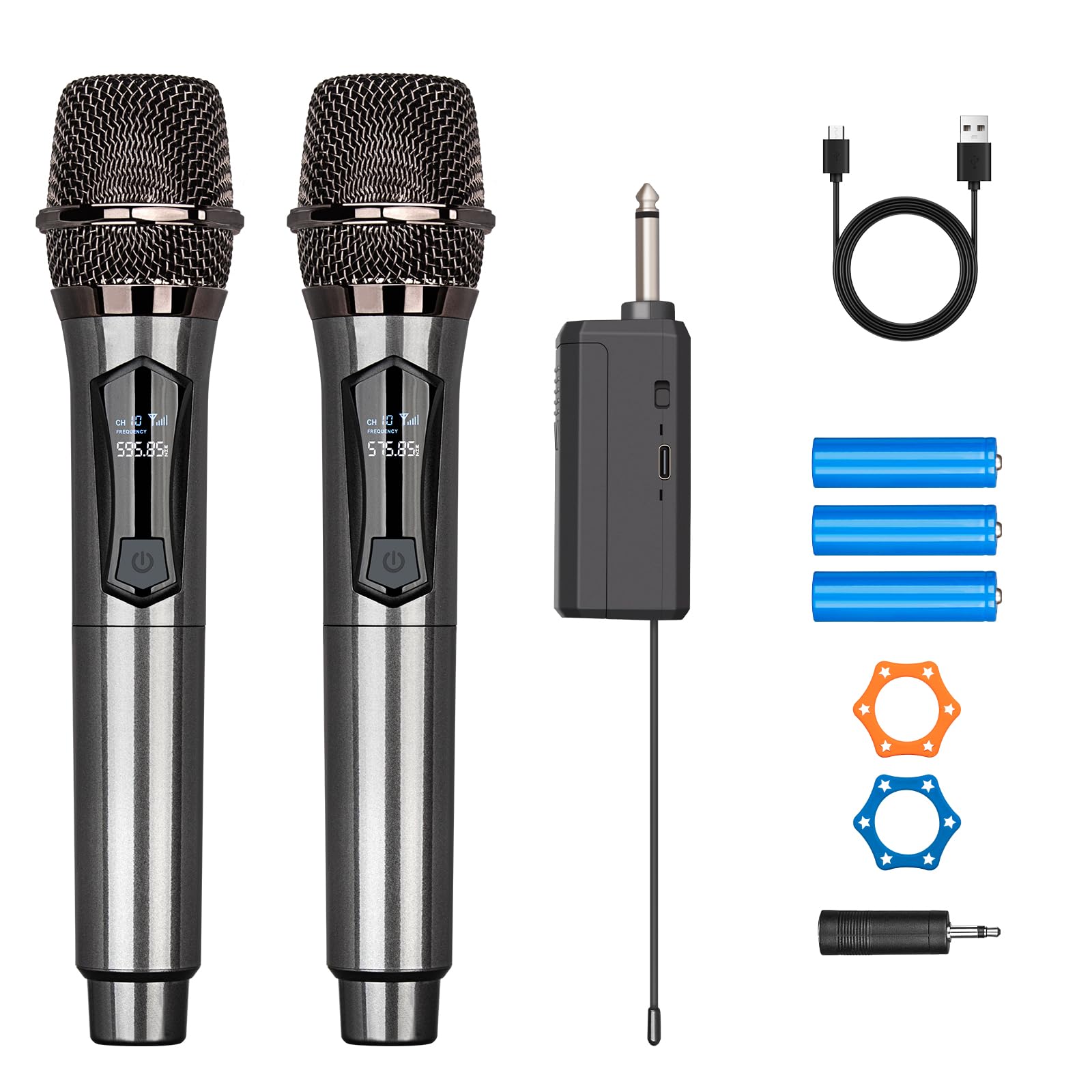 Depusheng Wireless Microphone,Rechargeable Wireless Dual Microphone,Dual Handheld Dynamic Mic for Karaoke Singing, Wedding, DJ, 