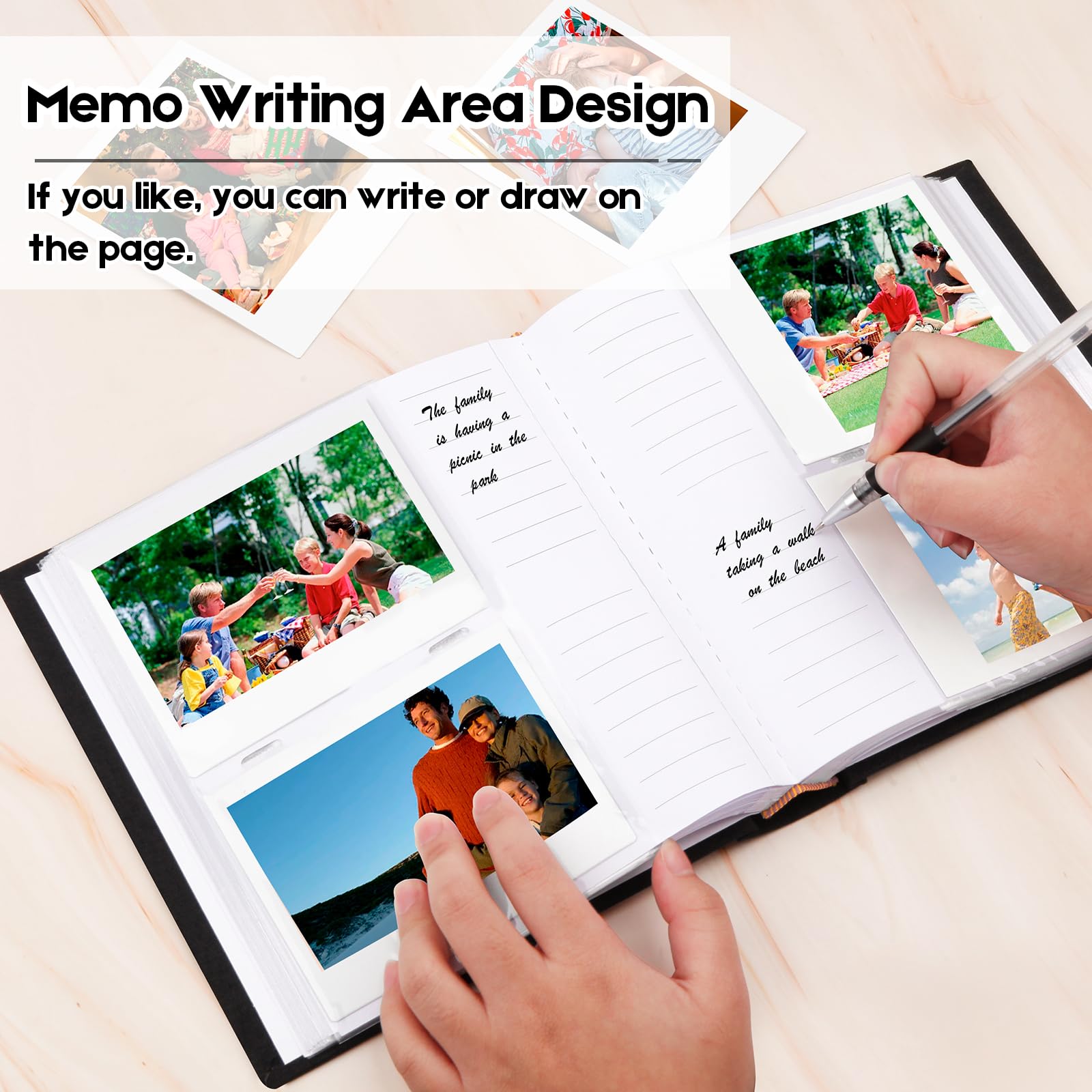 Photo Album For Fujifilm Instax Wide 300 Camera, Linen Cover, 120 Pockets Photo Album With Writing Space For Polaroid Now Onestep2 Onestep+ Instant Camera, Pop Lab Print Camera (Black)