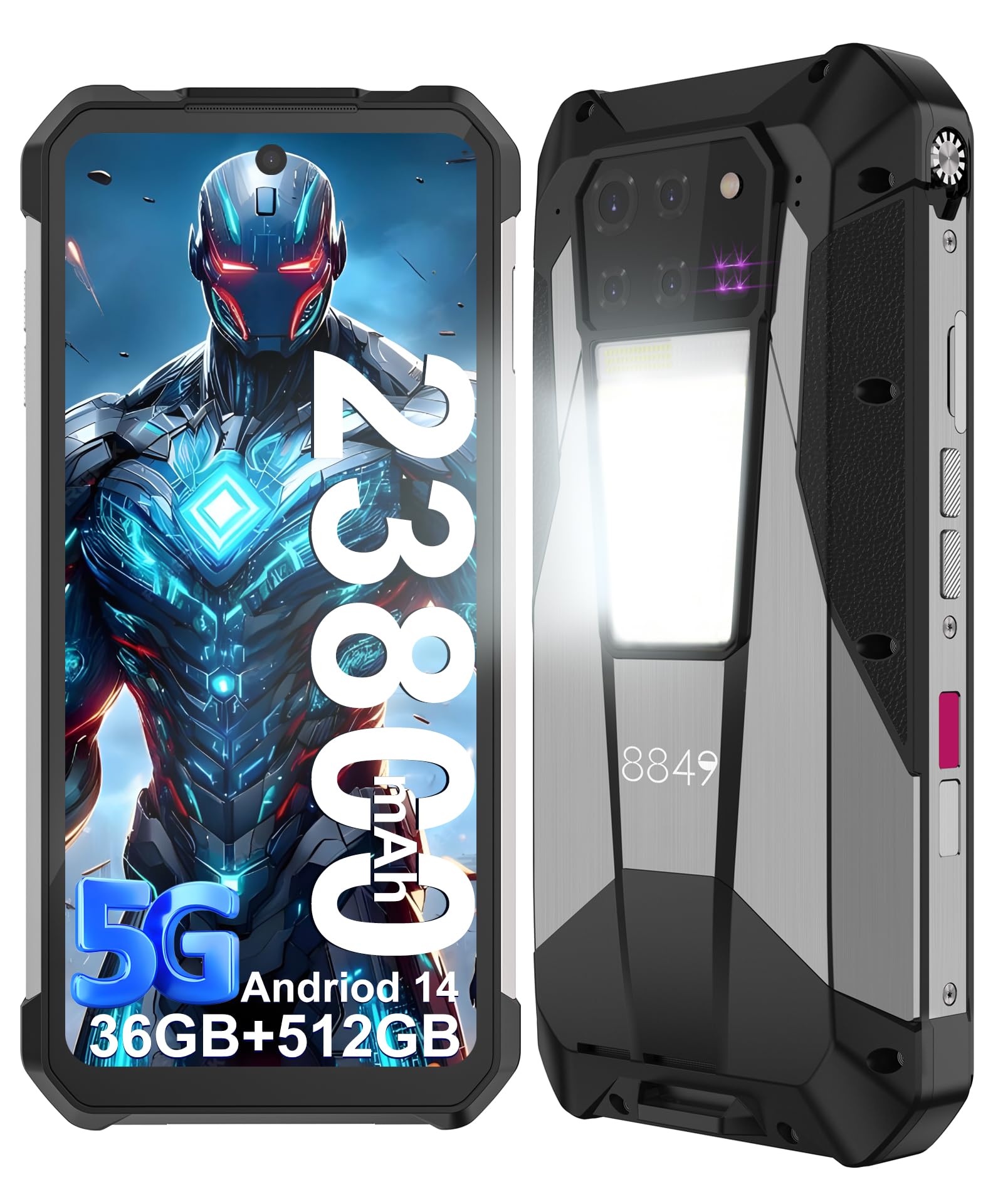 8849 Tank 3 Pro Rugged Smartphone 2024, 23800mAh Rugged Projector Phone 97dB Loud Speaker, 36GB+512GB Dual Sim 5G Android 14 Unl