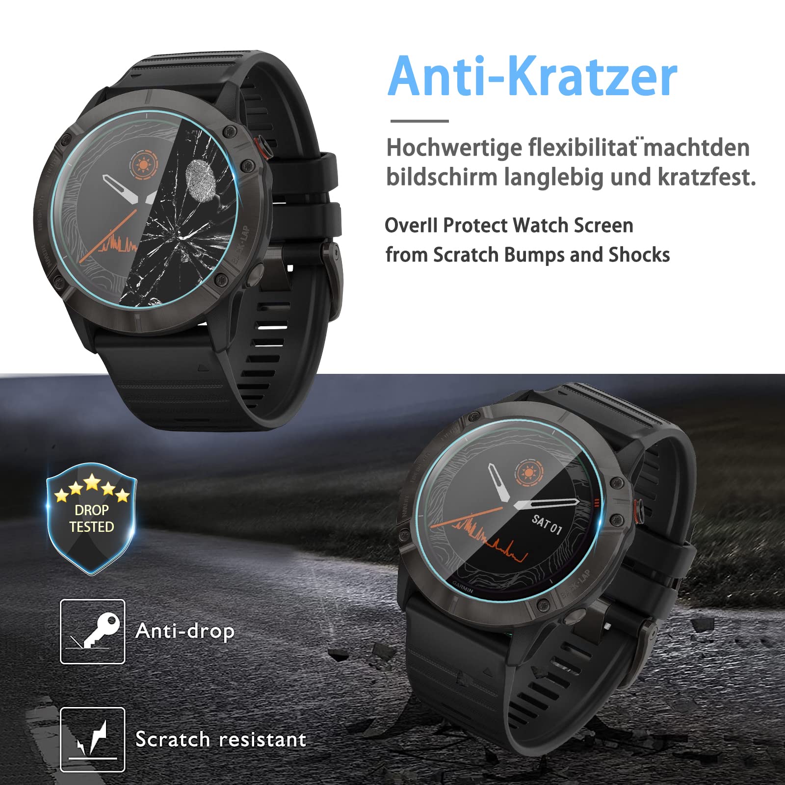 Suoman 4 Pack For Garmin Fenix 6X Pro / 6X Pro Solar / 6X Sapphire Screen Protector, 2.5D 9H Hardness Tempered Glass For Garmin