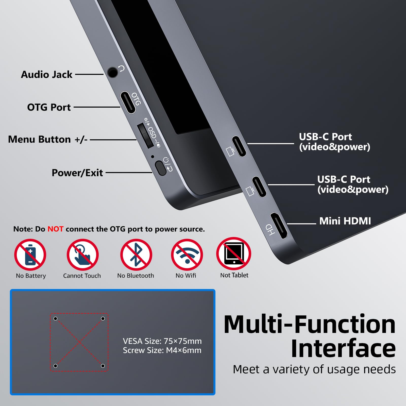 Upperizon Portable Monitor 15.6 Inch Fhd 1080P Hdr Ips Travel Monitor With Speakers Hdmi Dual Usb C Portable Screen For Macbook
