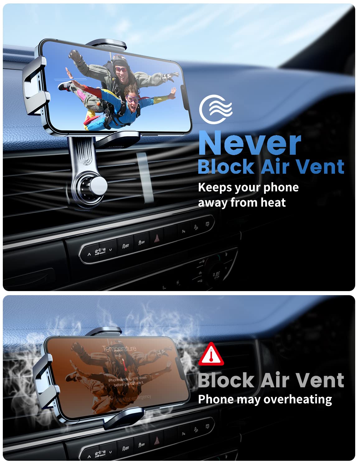 Esamcore Cell Phone Holder Car, Car Phone Holder Mount With [Never Blocking] Air Vent Clip Car Phone Holders For Iphone 15/14 /1