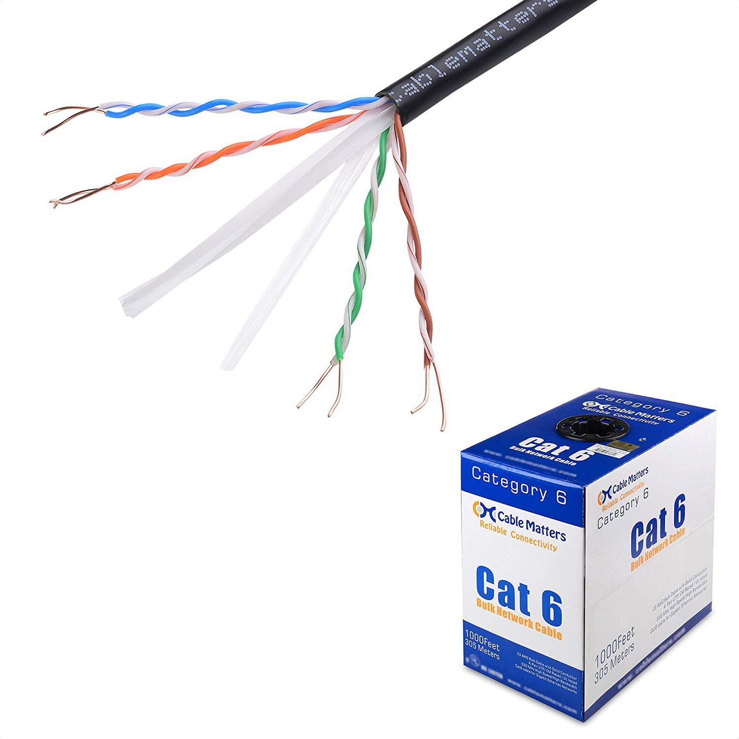 Cable Matters [UL Listed] 10Gbps in Wall (CM) Rated 23AWG Bare Copper Cat 6 Cable 1000 ft (Cat6 Bulk Cable 1000 ft, Cat6 Ethernet Cable, Internet Cable, Network Cable) in Black