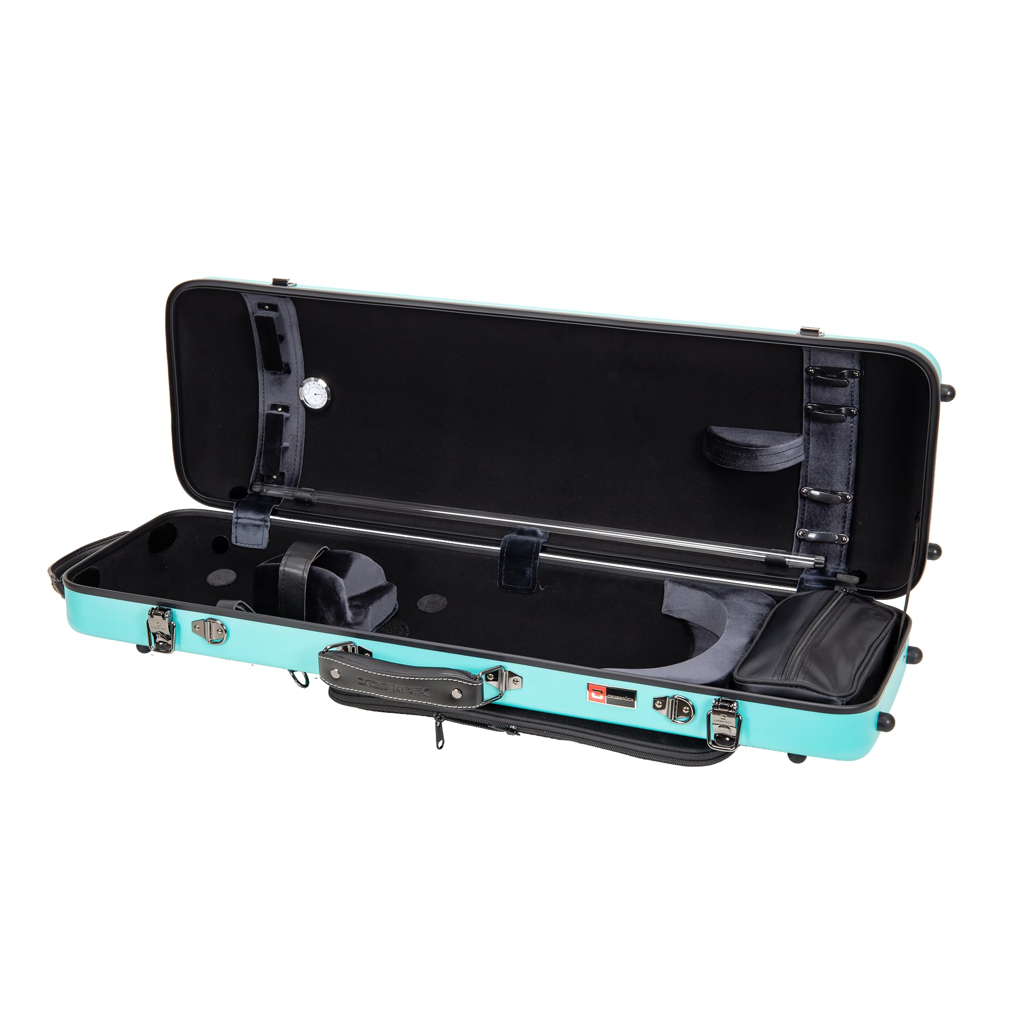 Crossrock Poly Carbon Oblong Violin Case For 4/4 Full-Size | Matte Mint Blue Finish, Hygrometer, Music Pouch, Accessory Storage